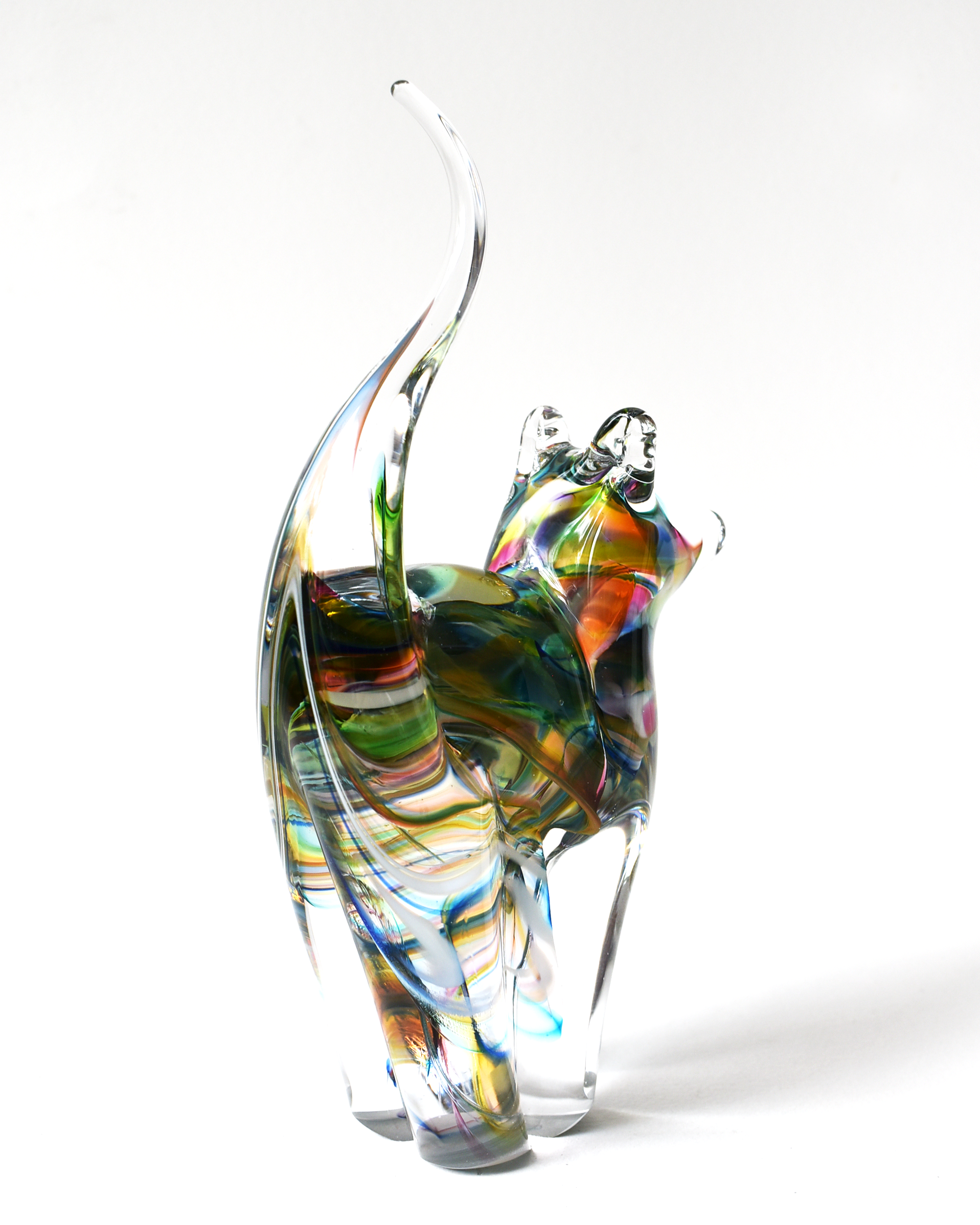 Multicoloured Watercolour Glass Cat (M)