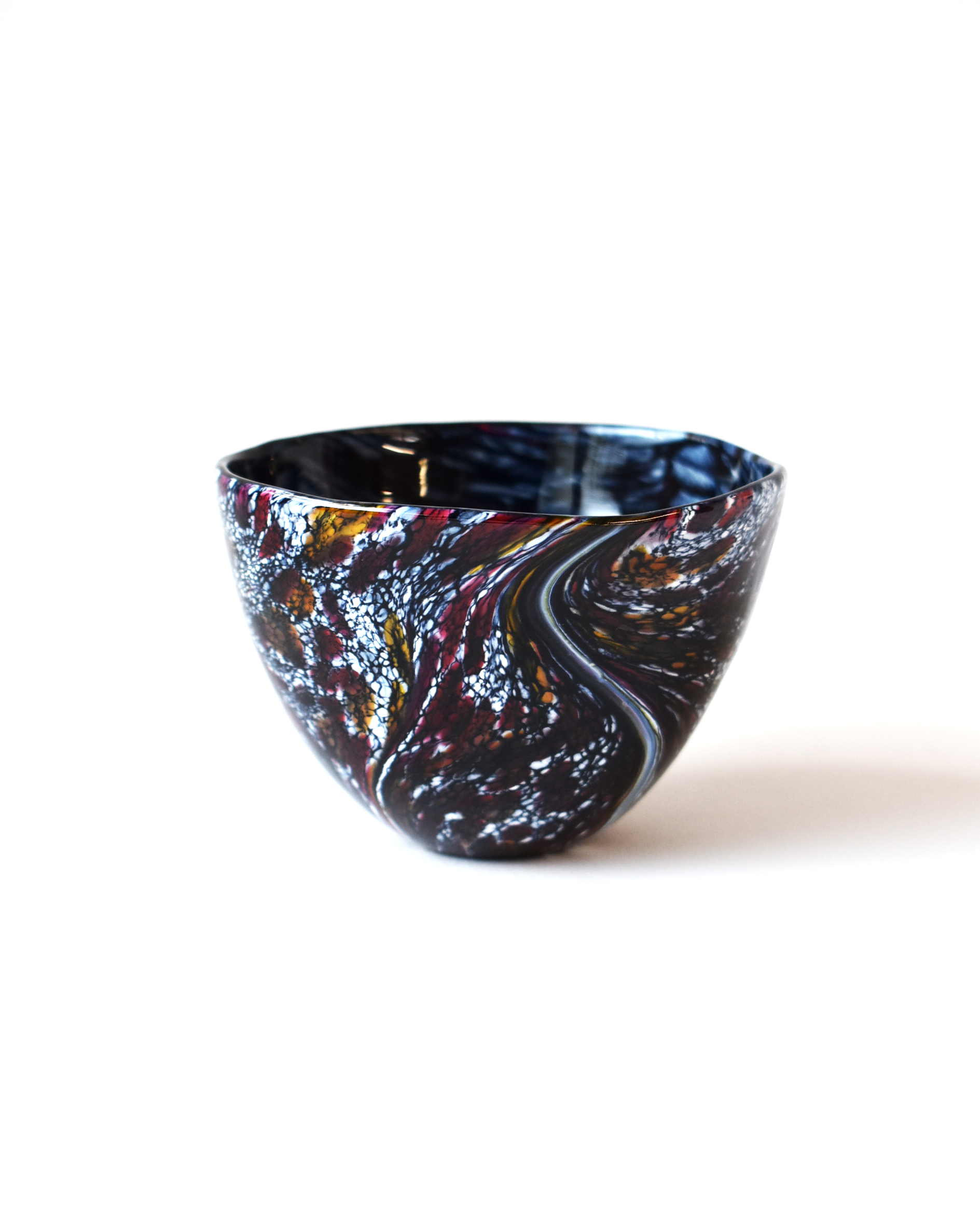 Black & Burgundy Ripple Blown Glass Bowl