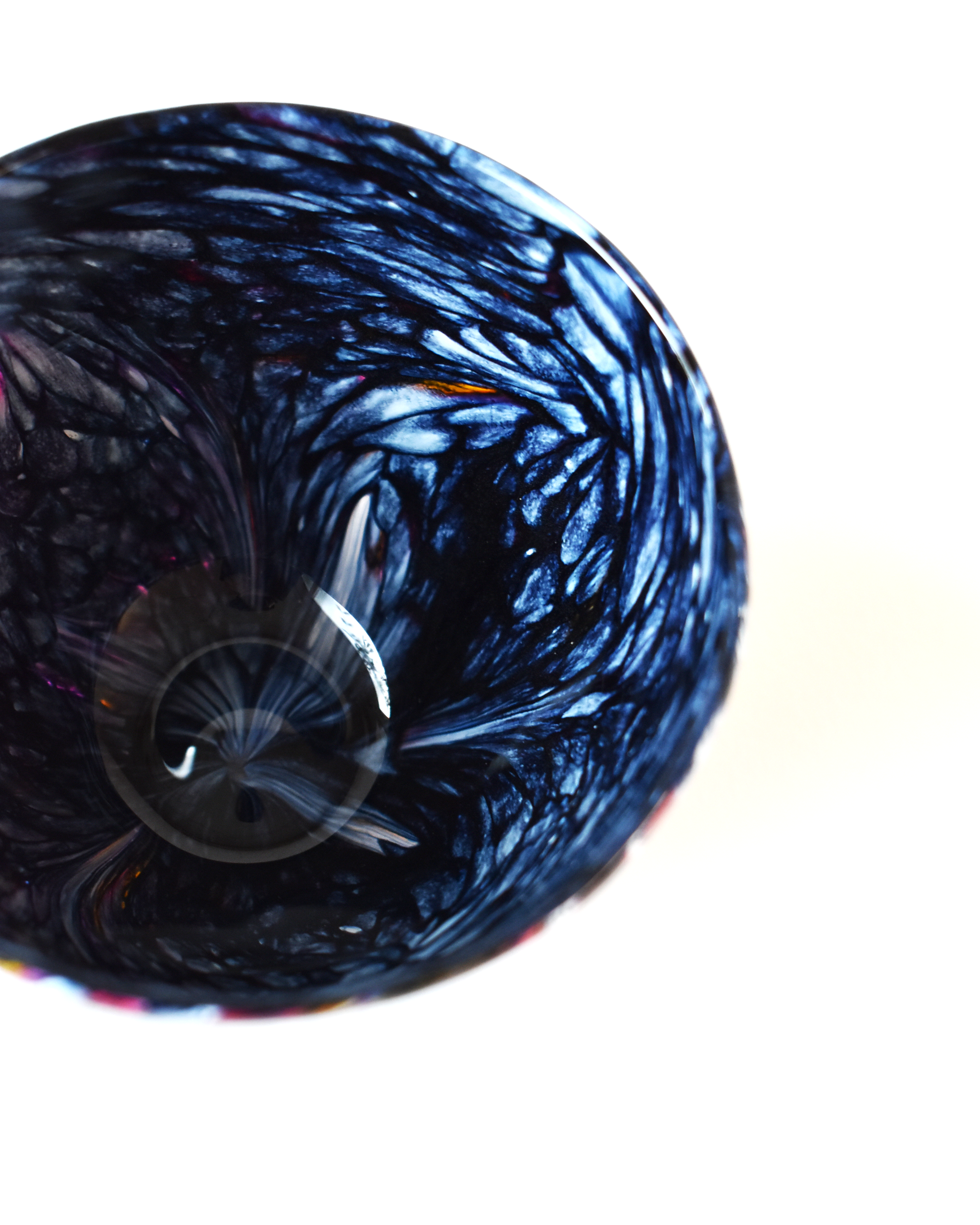 Black & Burgundy Ripple Blown Glass Bowl