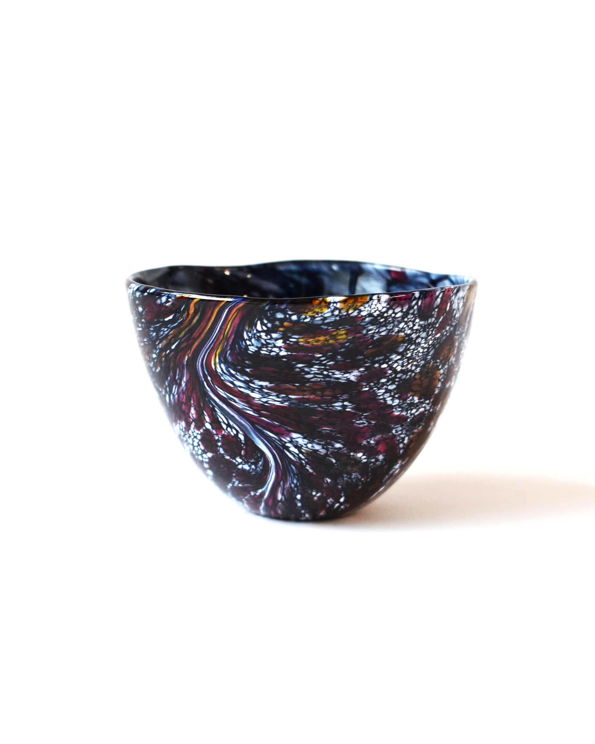 Black & Burgundy Ripple Blown Glass Bowl