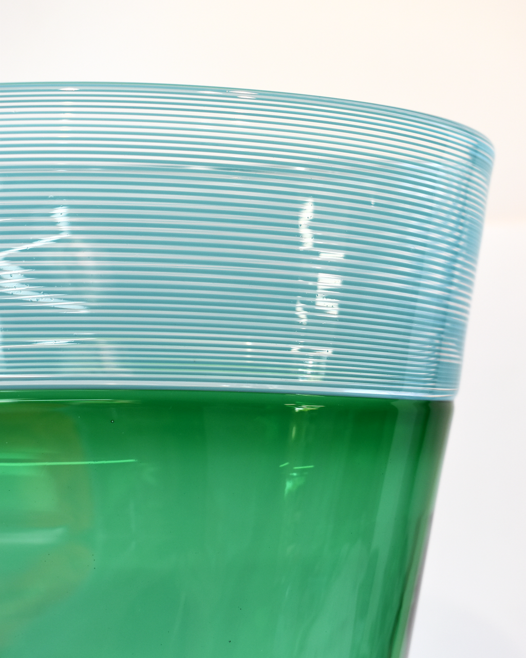 Striking Green & Blue Handblown Glass Threaded Vase