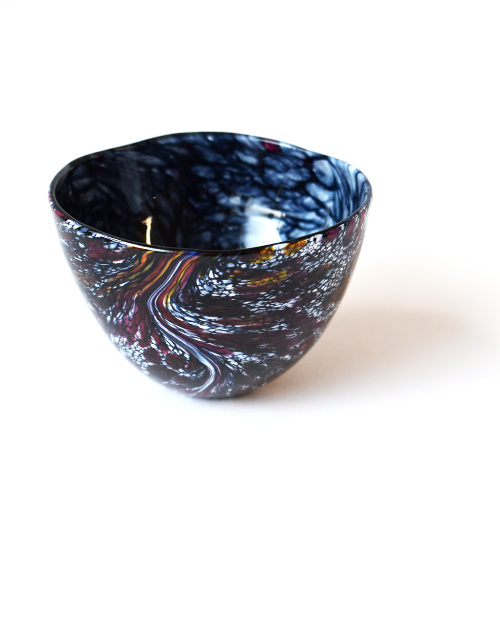 Black & Burgundy Ripple Blown Glass Bowl