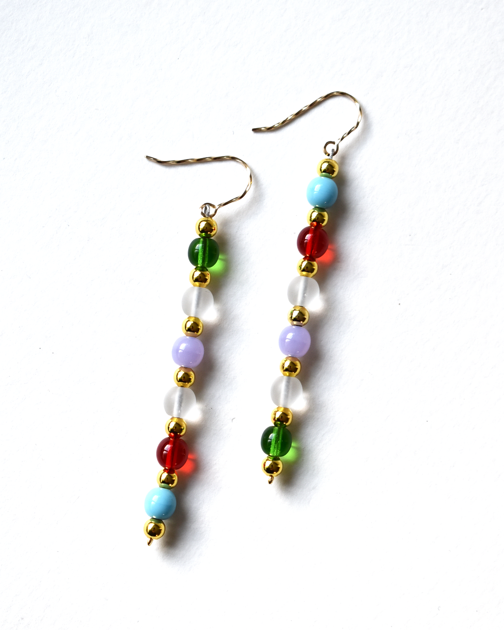 Gold-Twist Multicoloured Long Drop Earrings