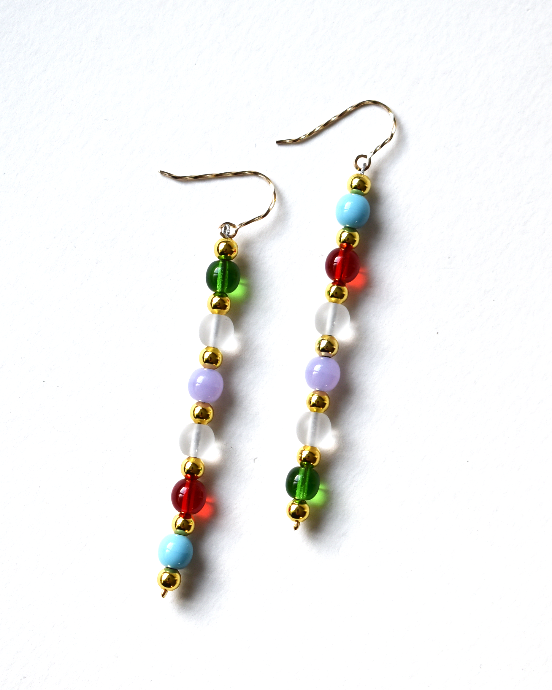 Gold-Twist Multicoloured Long Drop Earrings