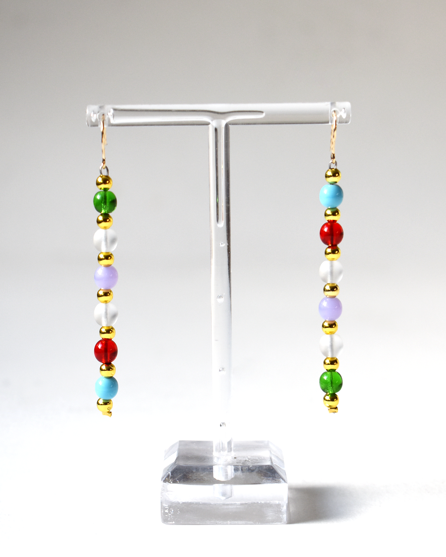Gold-Twist Multicoloured Long Drop Earrings