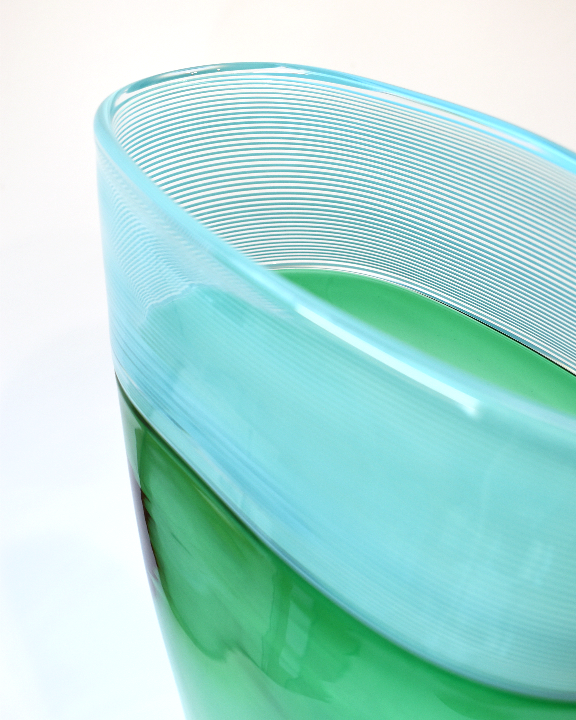 Striking Green & Blue Handblown Glass Threaded Vase