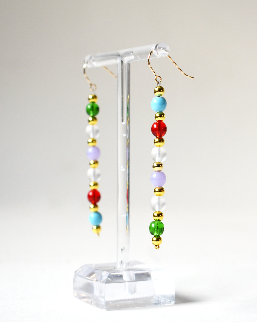 Gold-Twist Multicoloured Long Drop Earrings