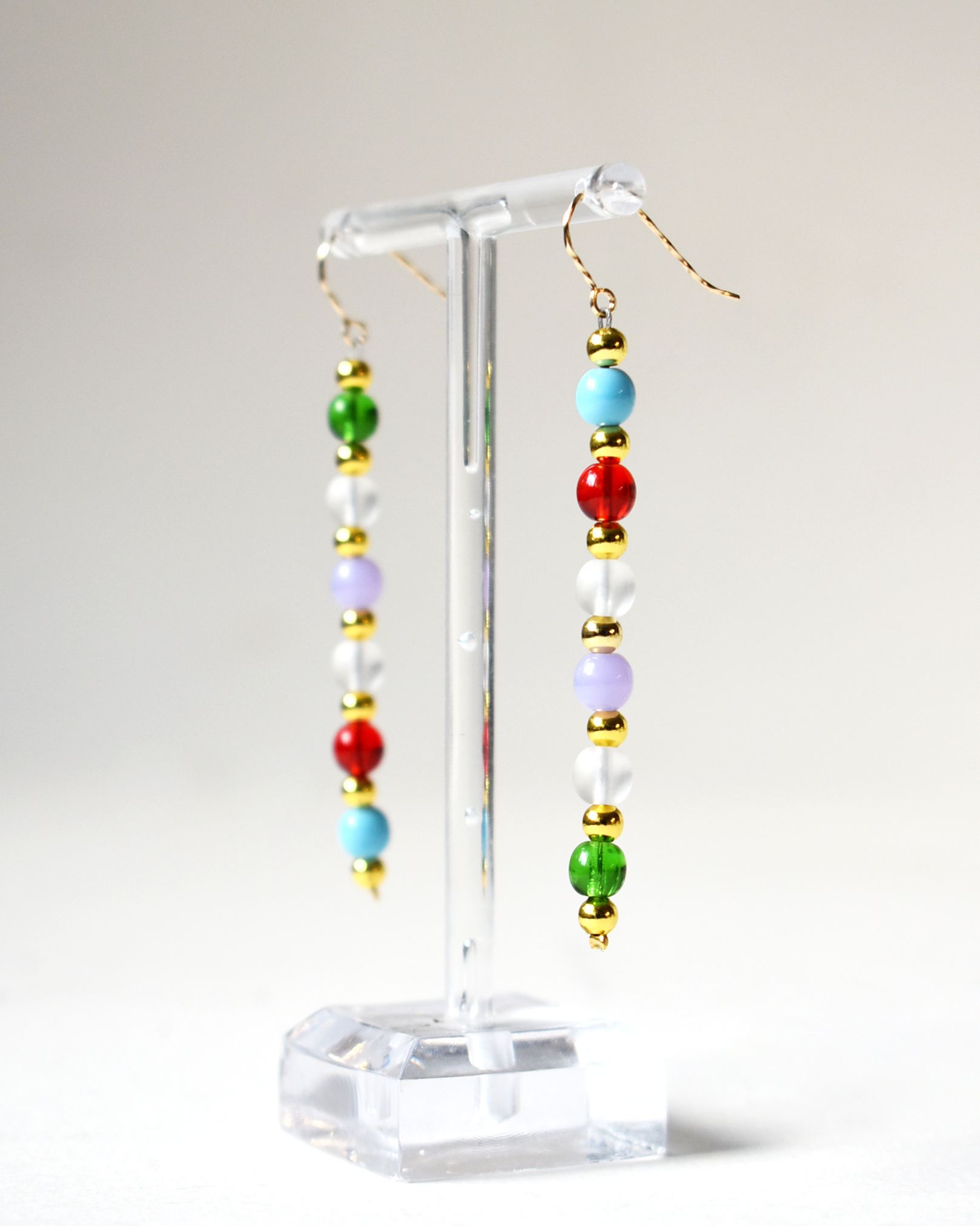 Gold-Twist Multicoloured Long Drop Earrings
