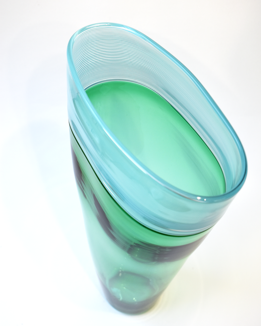 Green & Blue Blown Glass Threaded Vase (L)