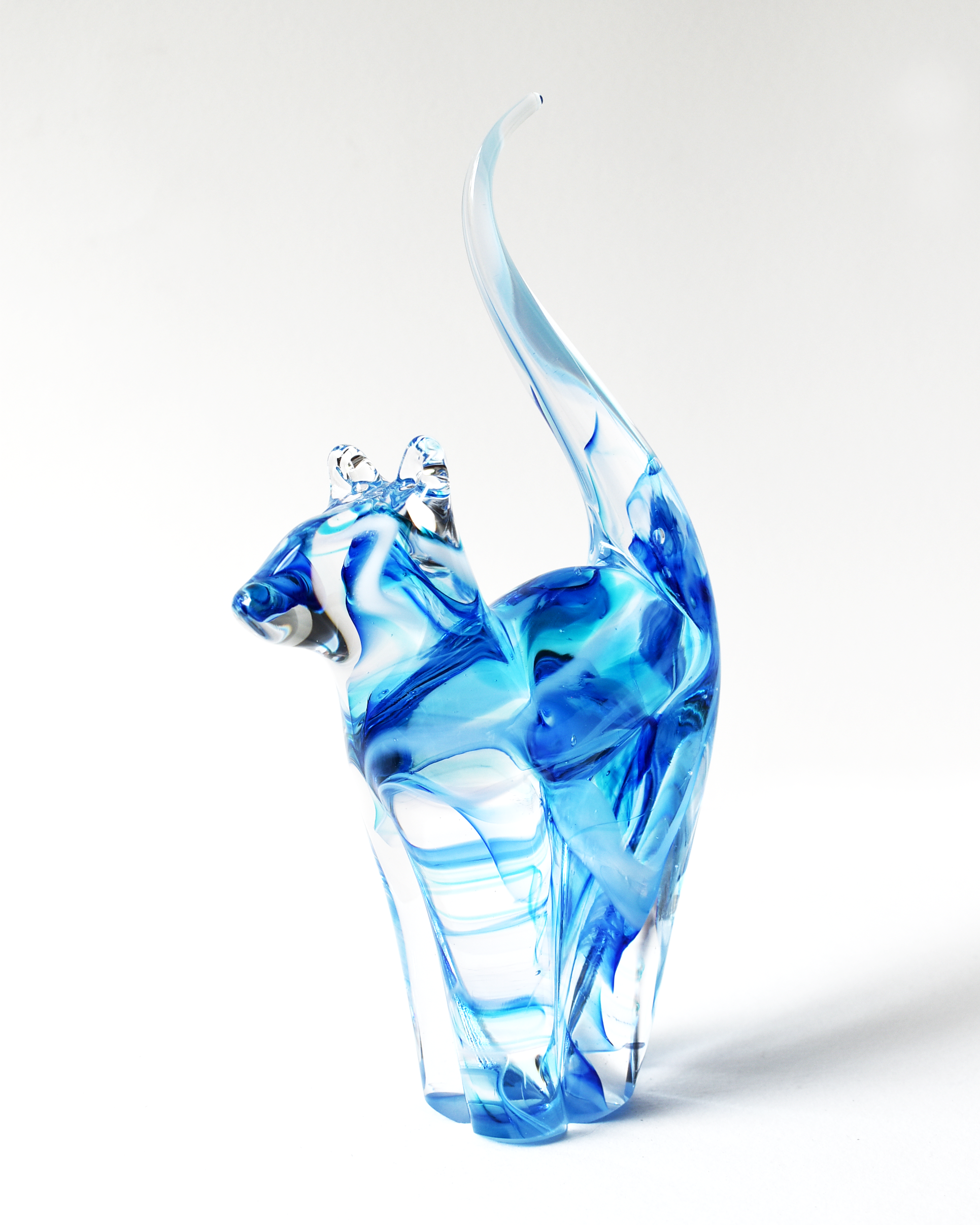 Blue Watercolour Glass Cat (M)