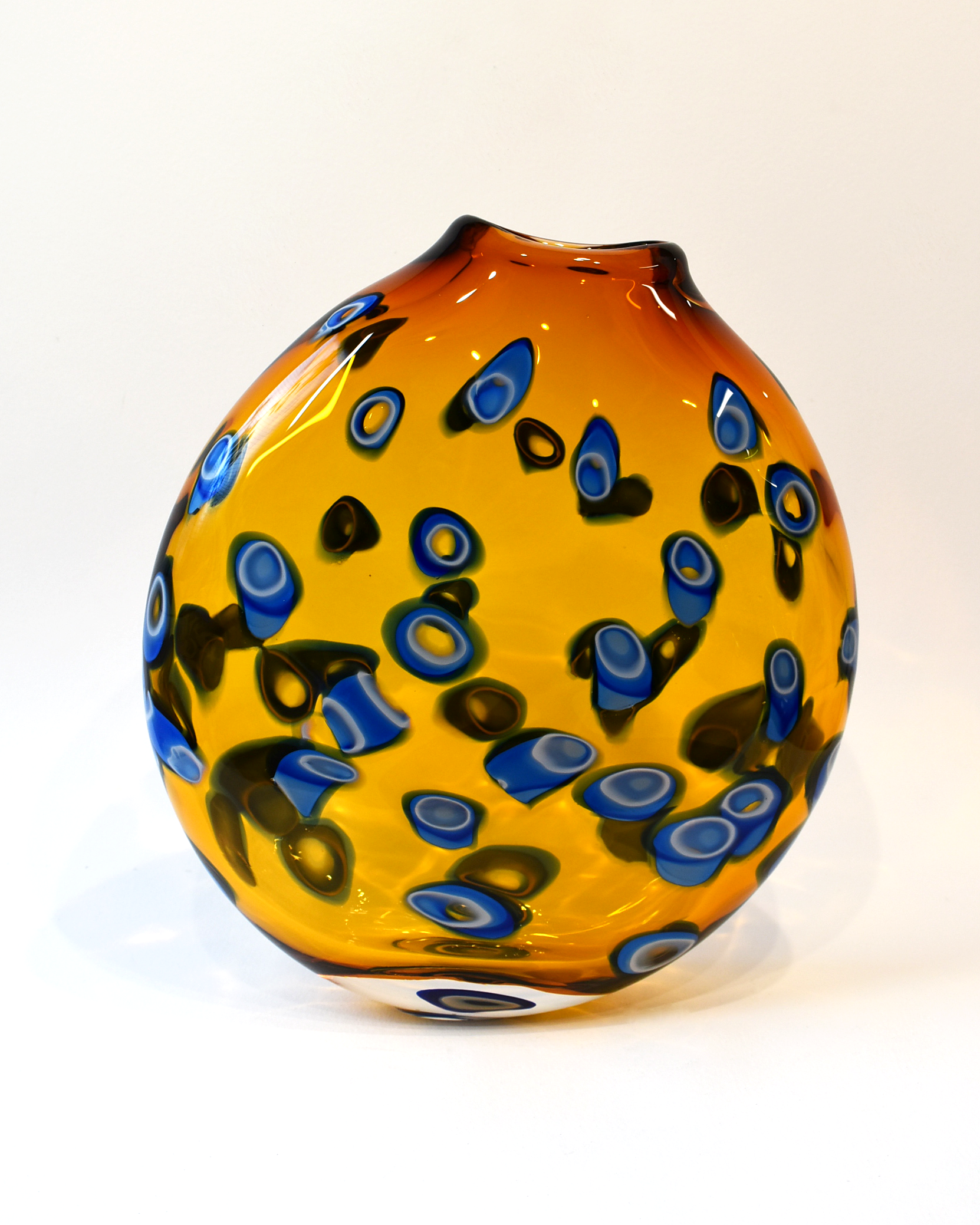 Handblown Glass Contemporary Amber with Blue Hula Vase