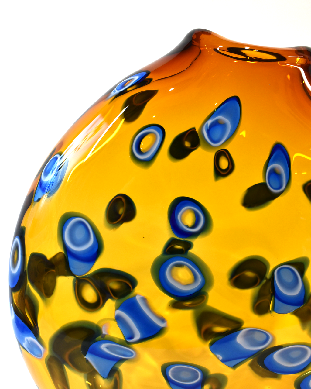 Handblown Glass Contemporary Amber with Blue Hula Vase