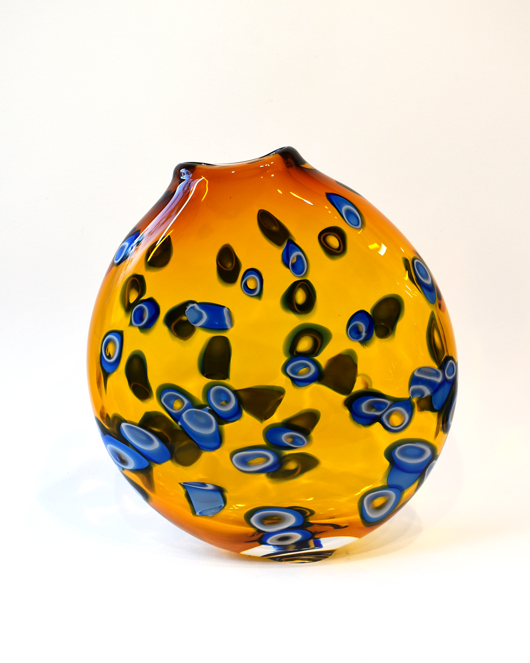 Handblown Glass Contemporary Amber with Blue Hula Vase