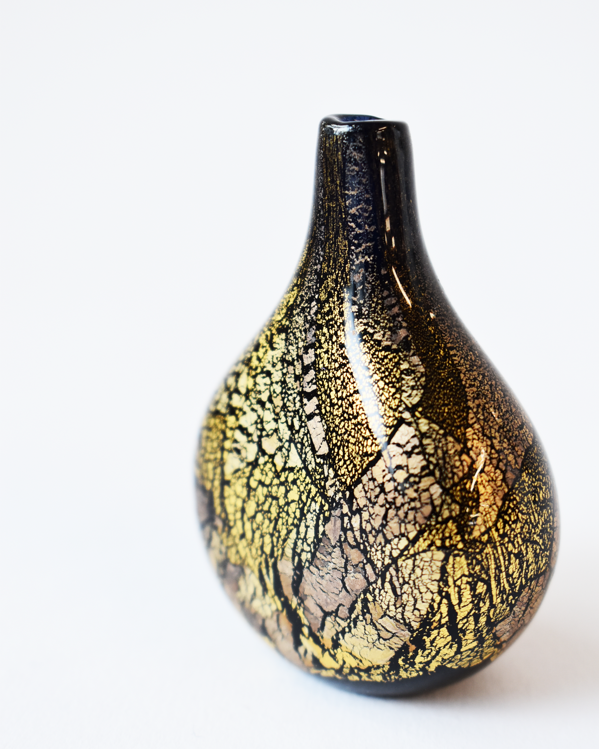 Miniature Gold & Silver Leaf Blown Glass Vase