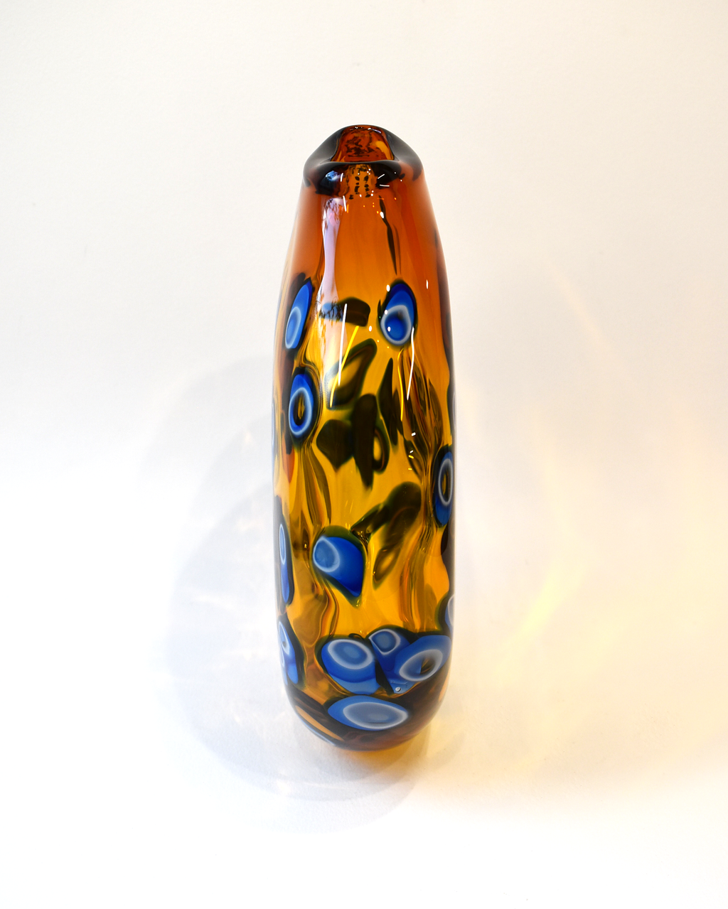 Handblown Glass Contemporary Amber with Blue Hula Vase