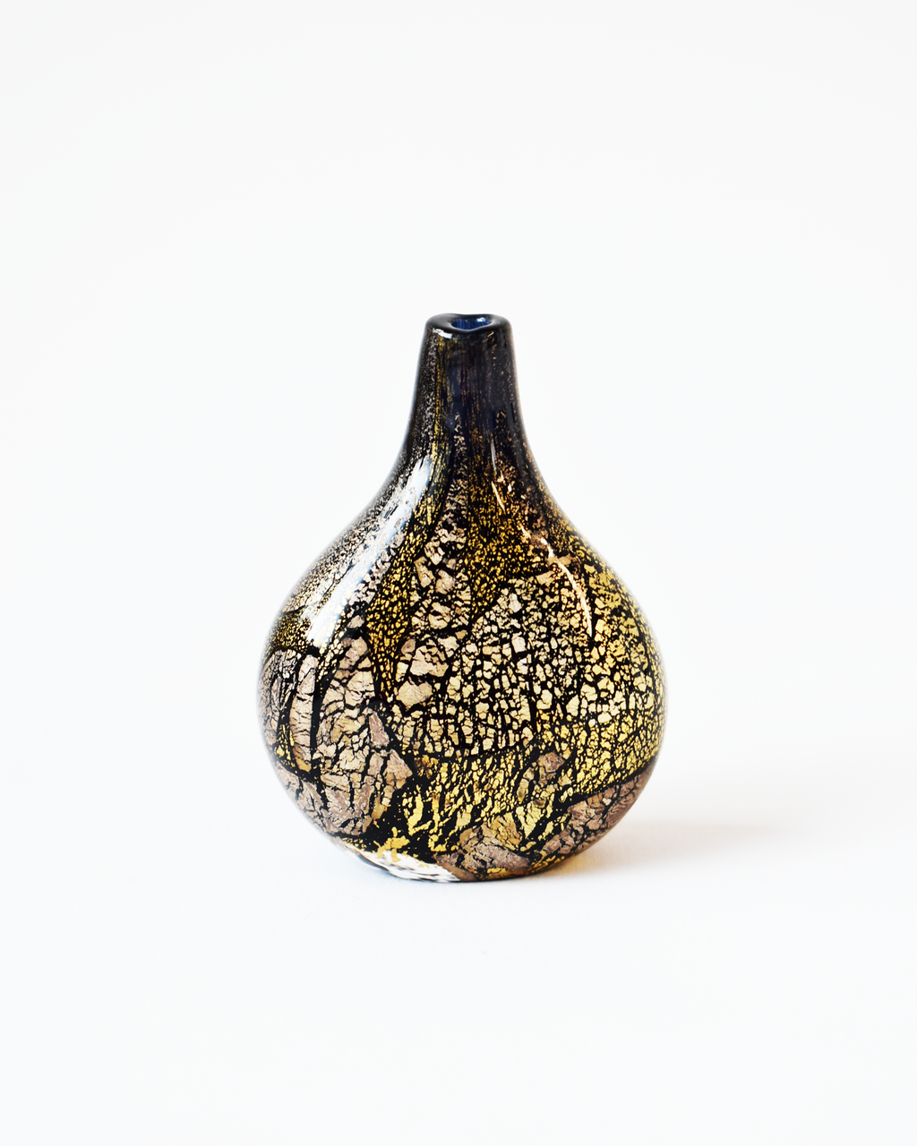 Miniature Gold & Silver Leaf Blown Glass Vase