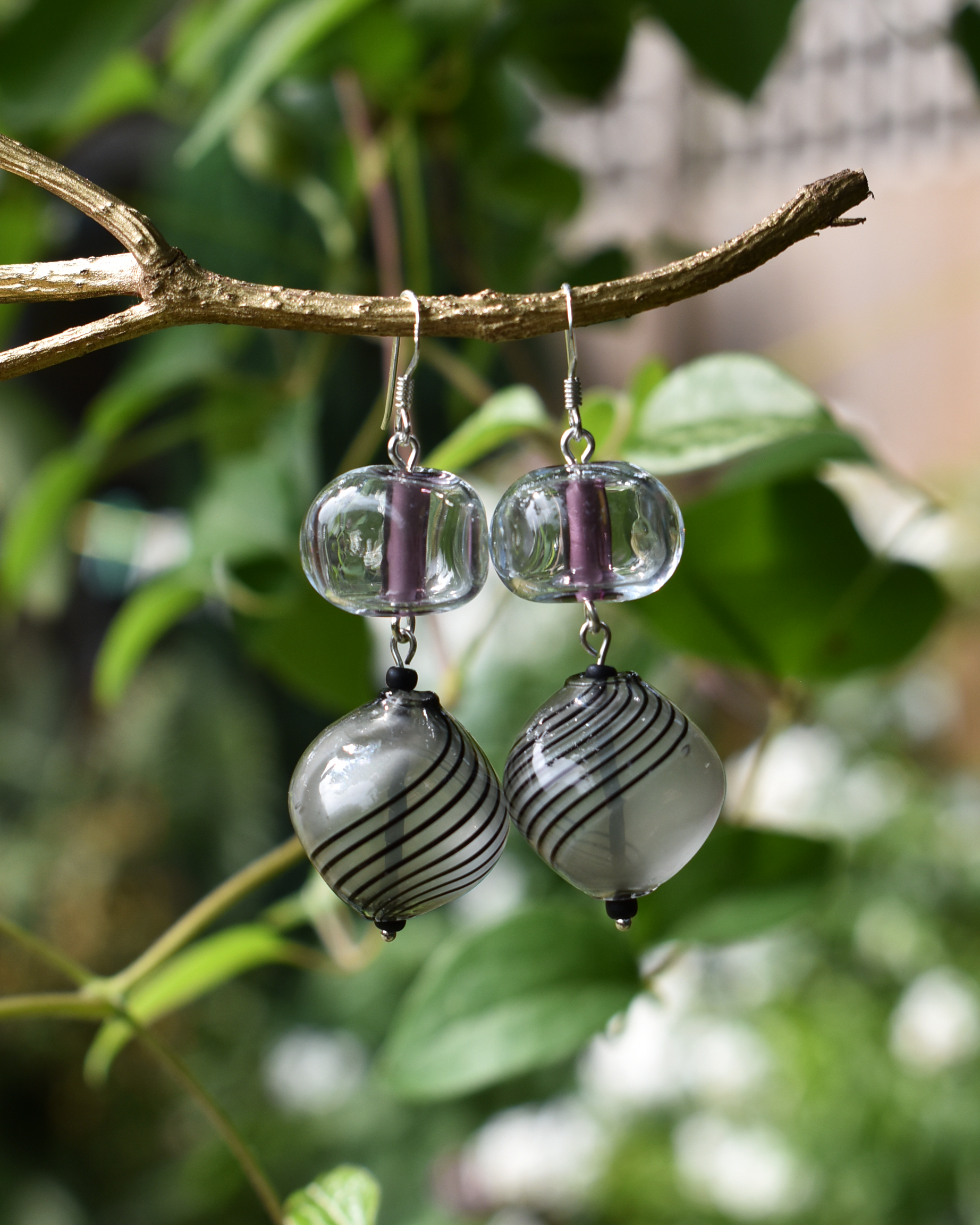 Stripe Blown Globe Hook Earrings