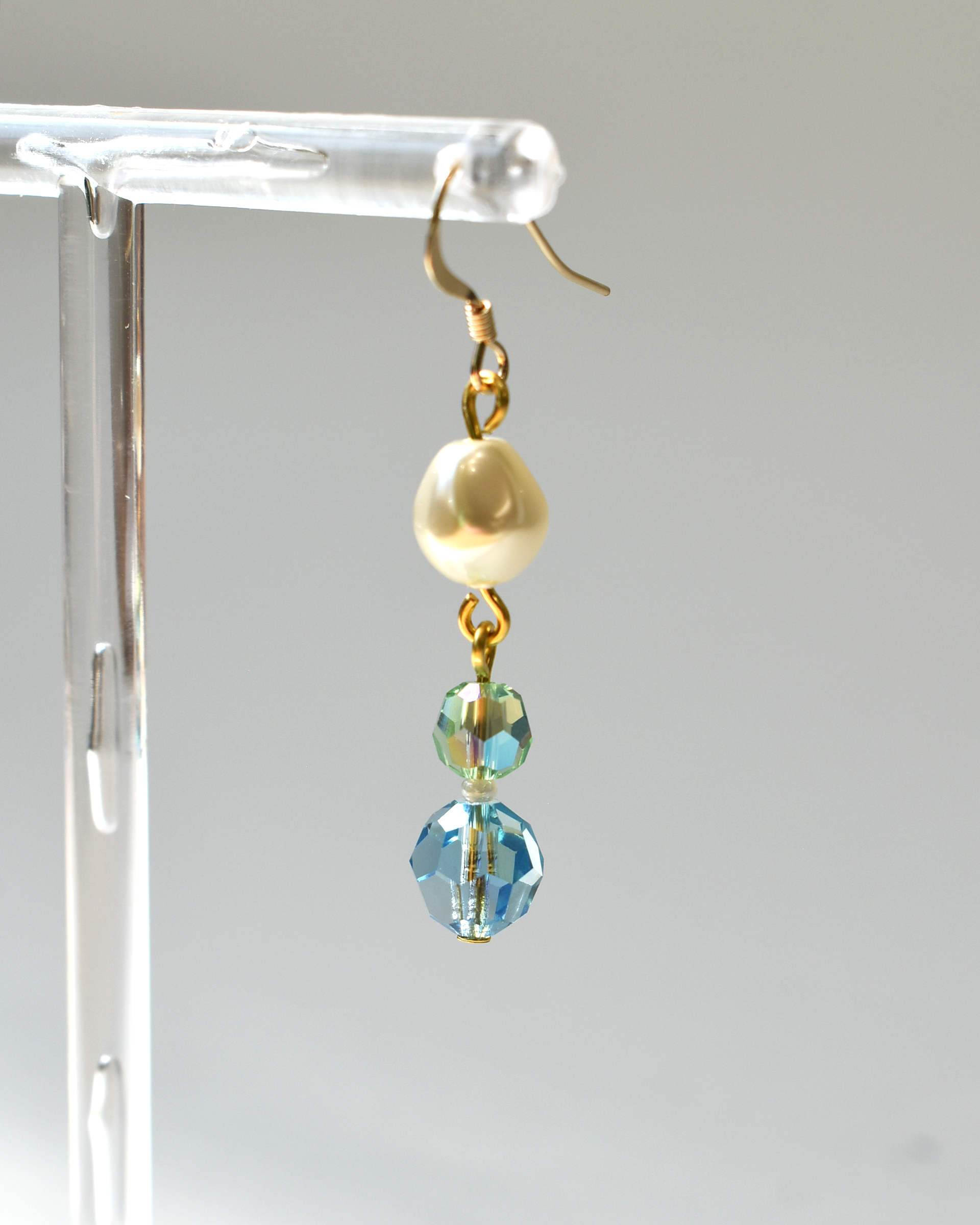 Pale Green & Blue Crystal Pearl Drop Hook Earrings