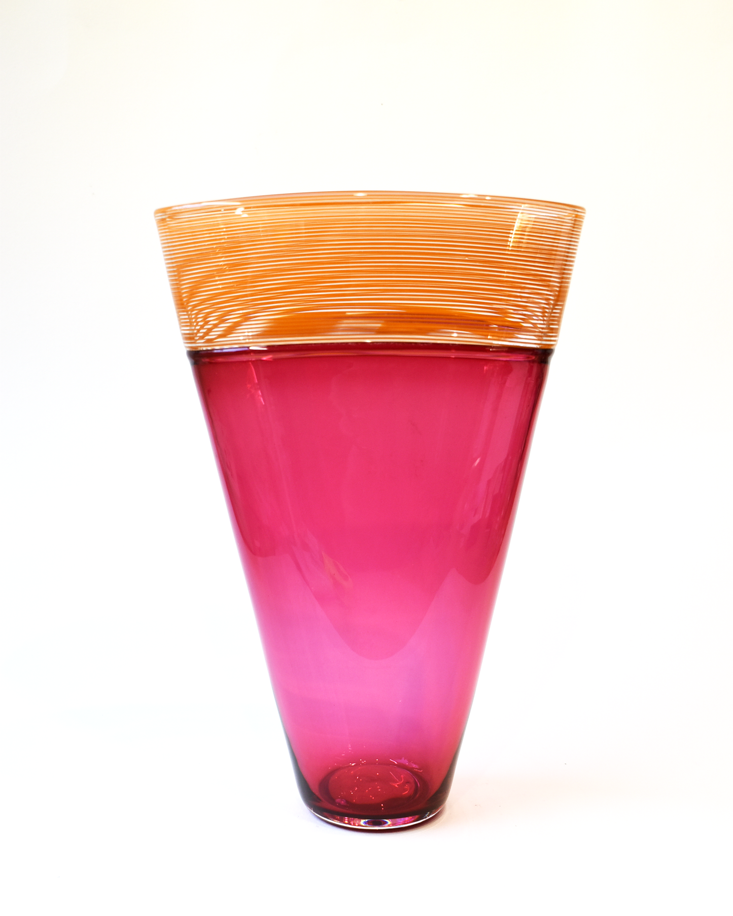 Pink & Orange Blown Glass Threaded Vase (S)