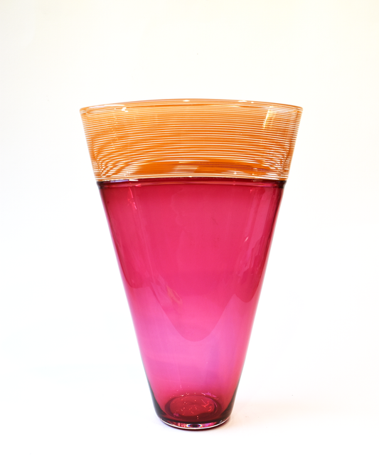 Pink & Orange Blown Glass Threaded Vase (S)