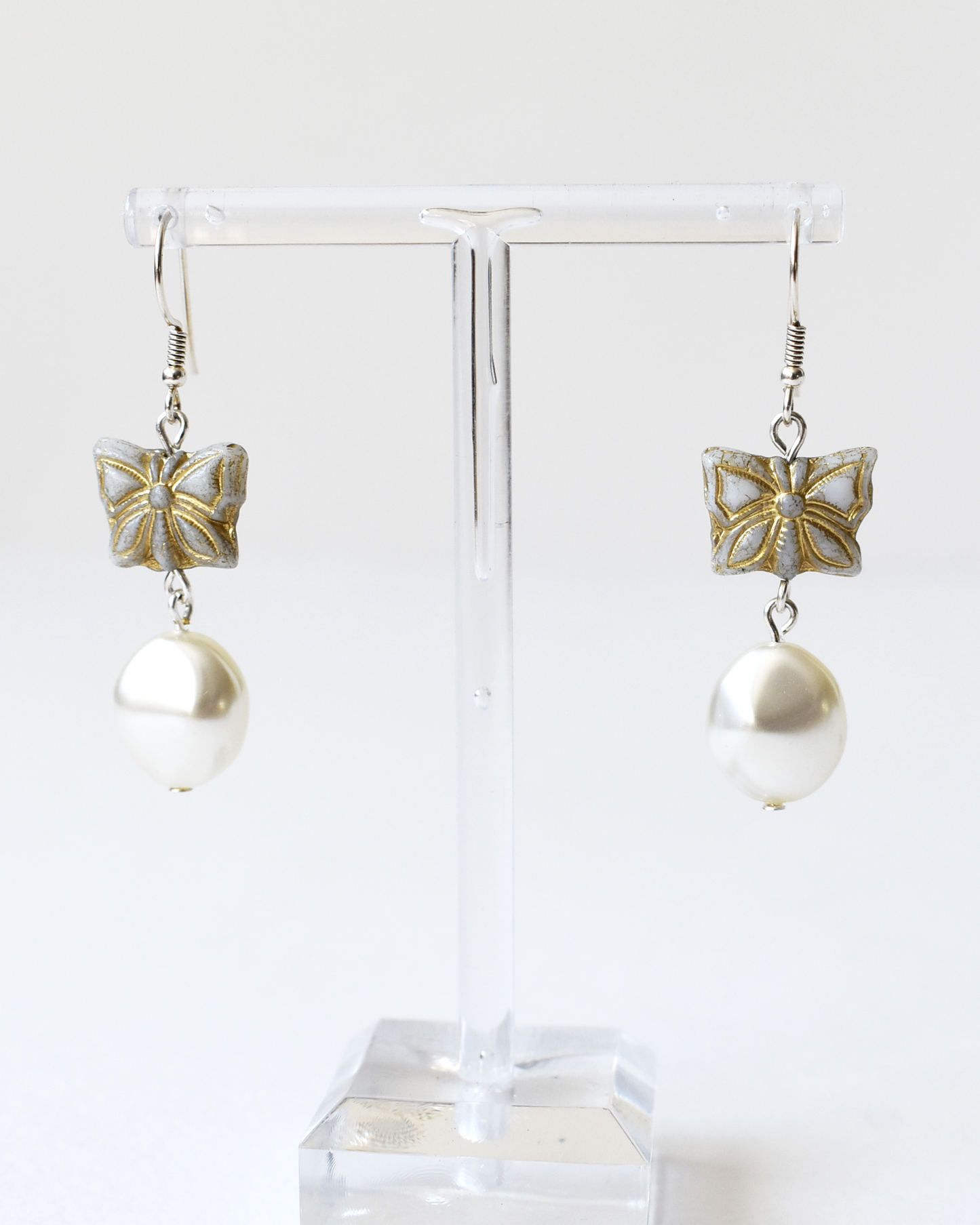 Butterfly Pearl Drop Hook Earrings
