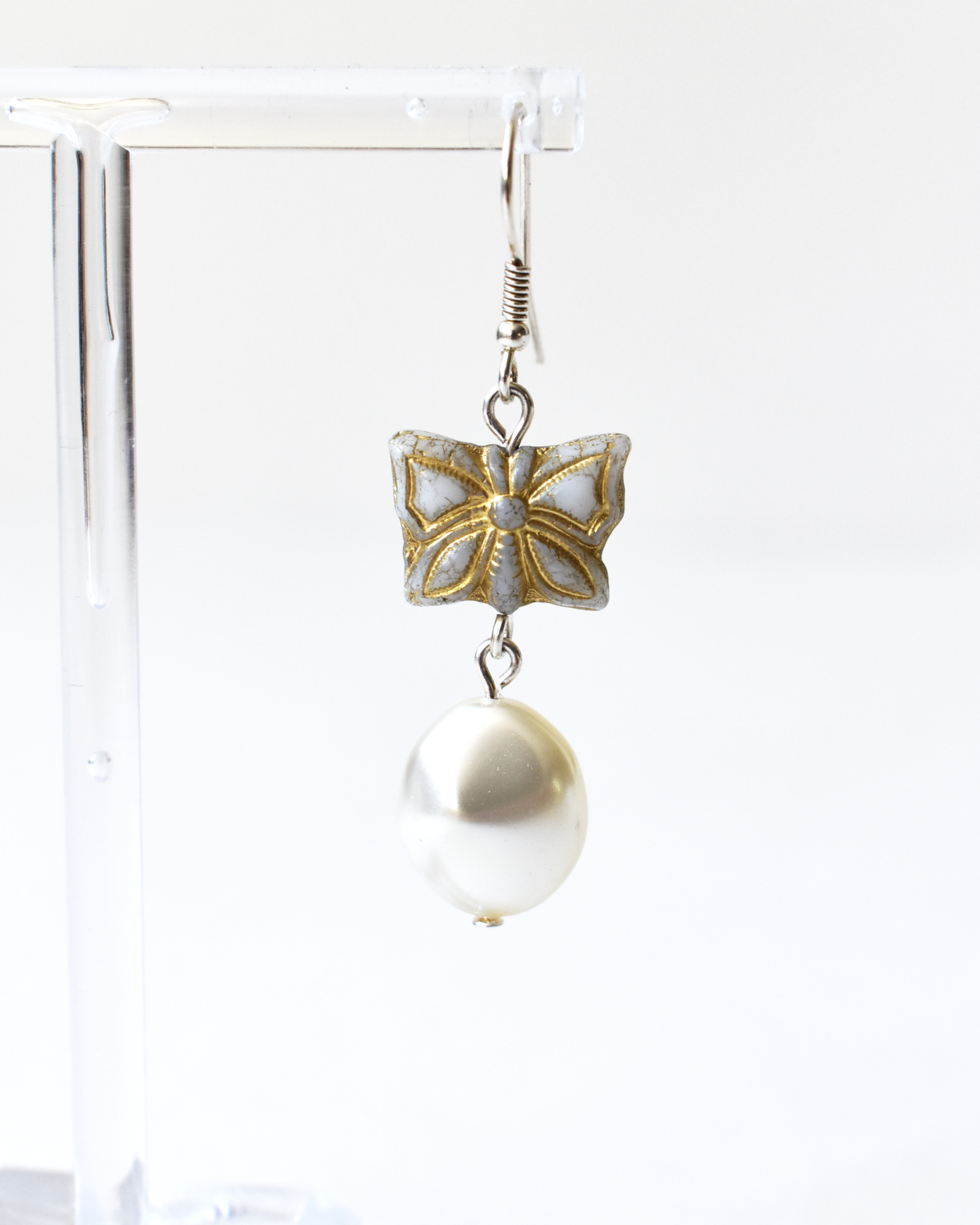 Butterfly Pearl Drop Hook Earrings