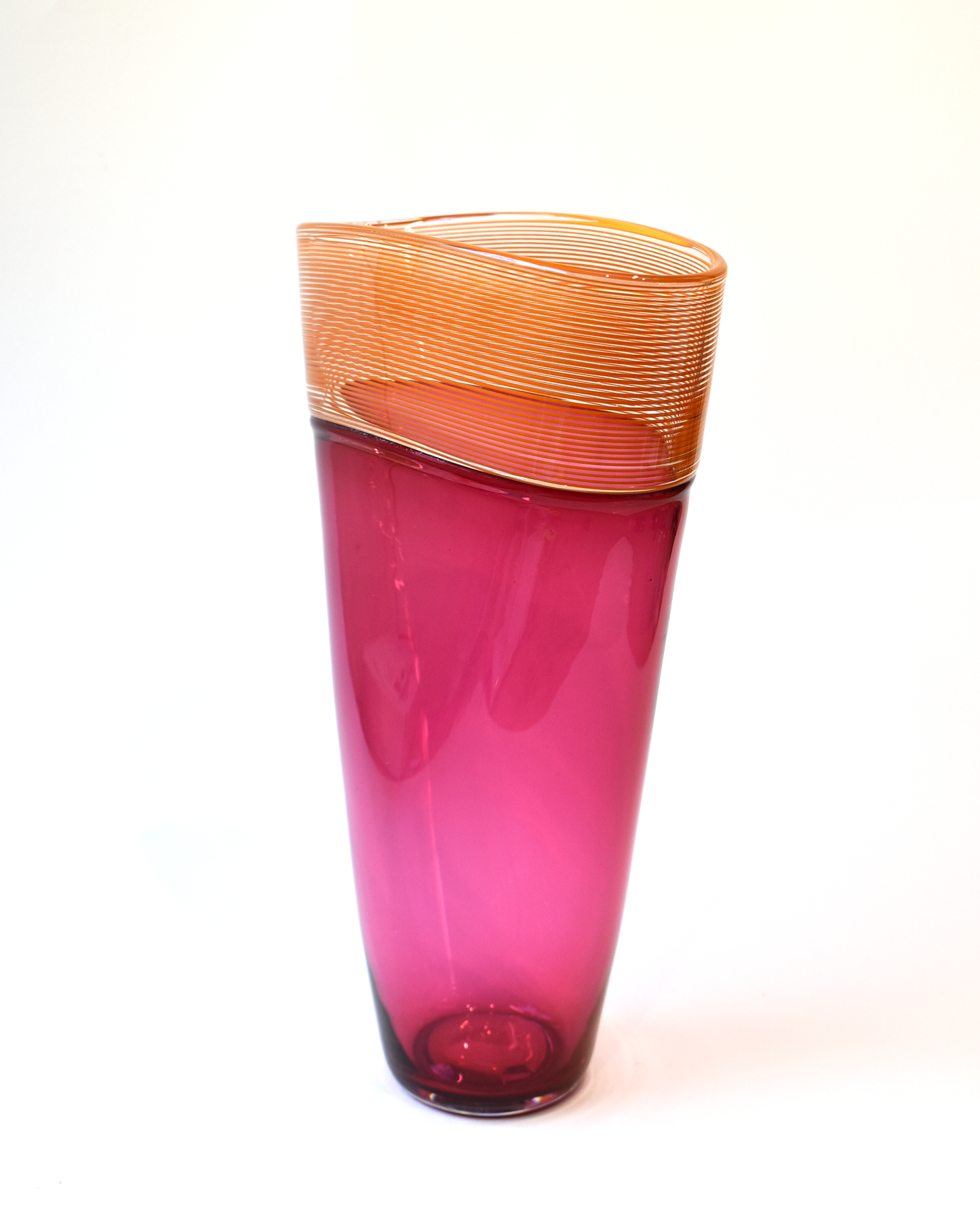 Pink & Orange Blown Glass Threaded Vase (S)