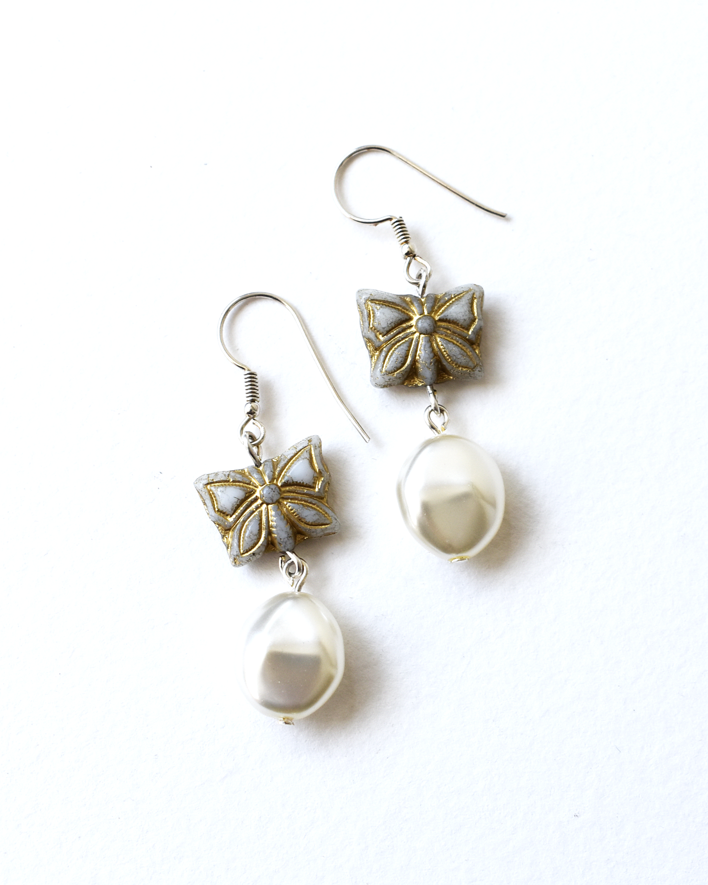 Butterfly Pearl Drop Hook Earrings