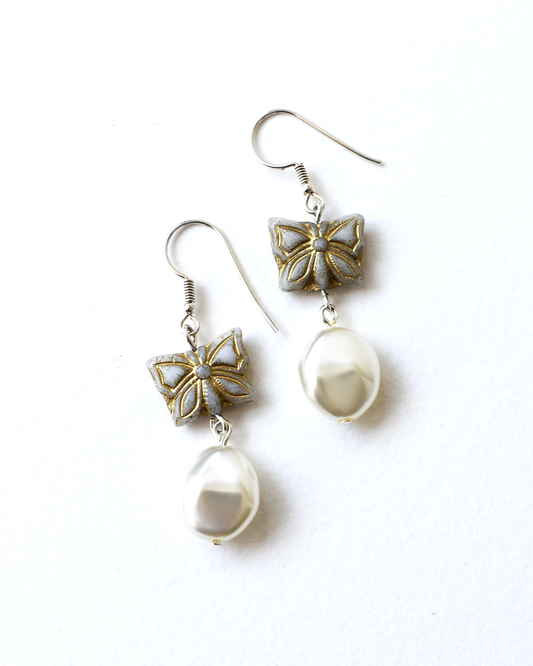 Butterfly Pearl Drop Hook Earrings