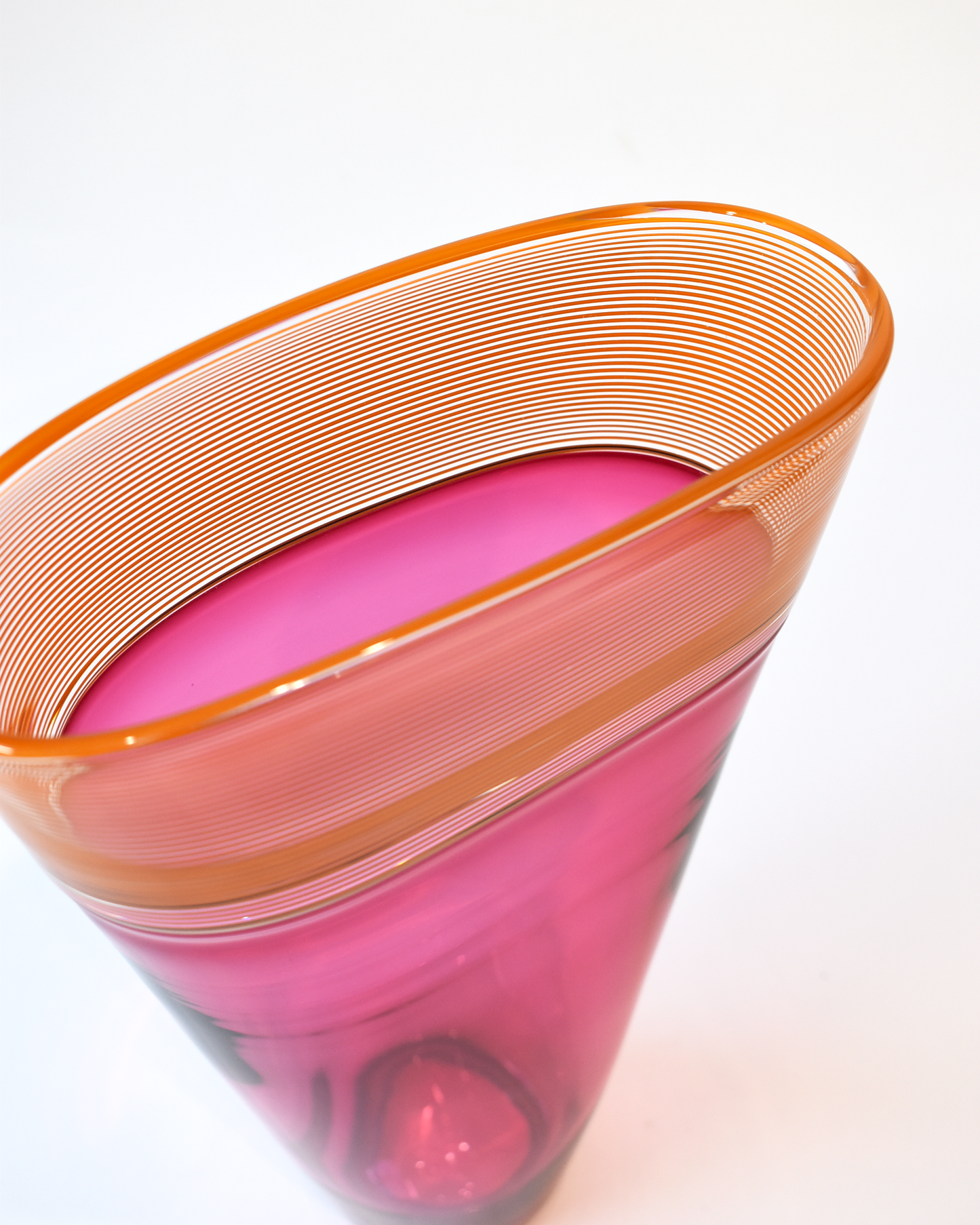 Pink & Orange Blown Glass Threaded Vase (S)