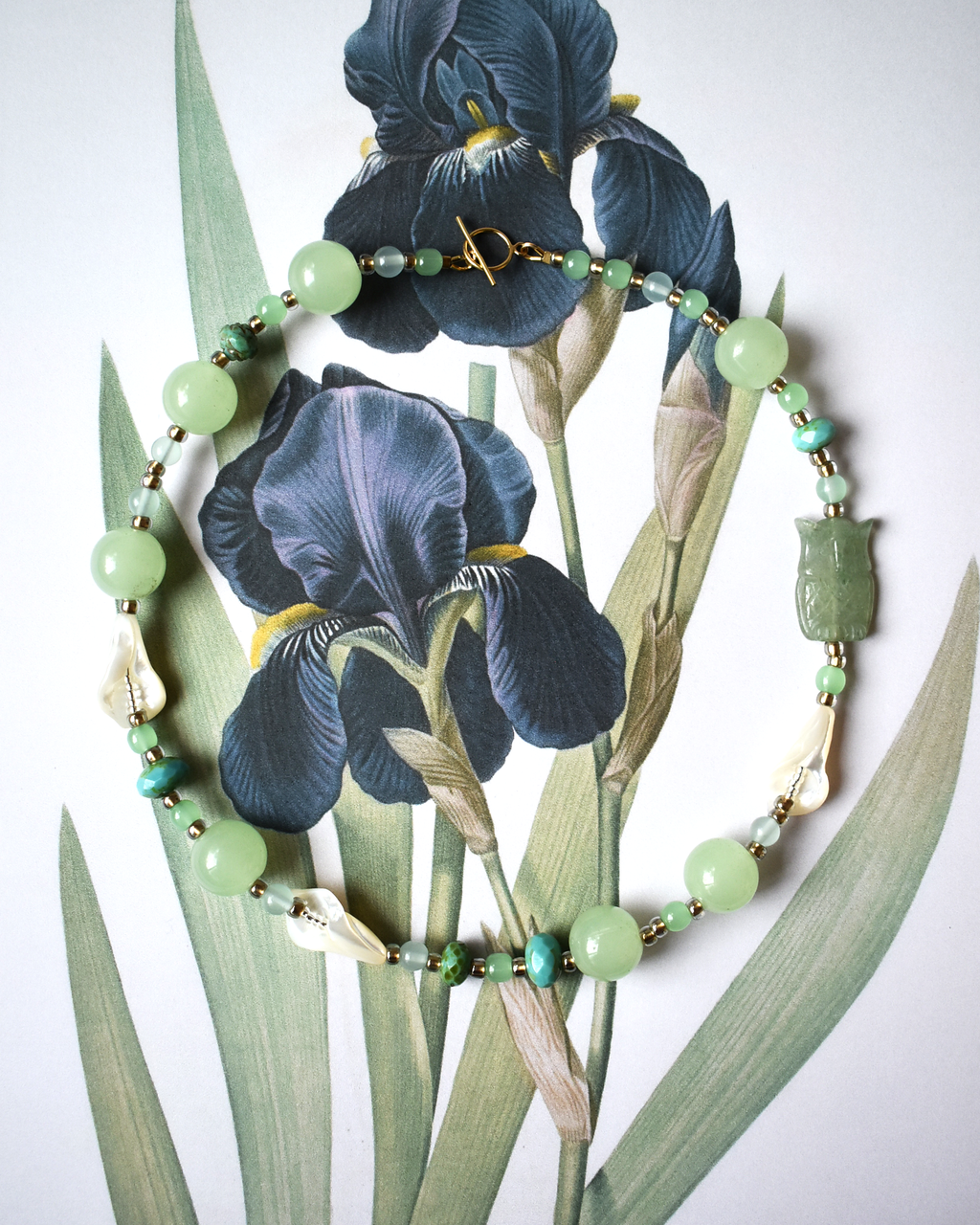 'Woodland Owl' Mother of Pearl Bead Necklace