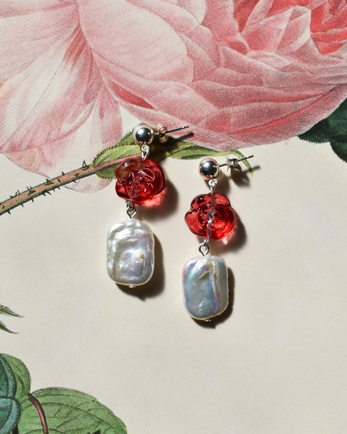 'Cranberry Rose Drop' Freshwater Pearl Earrings