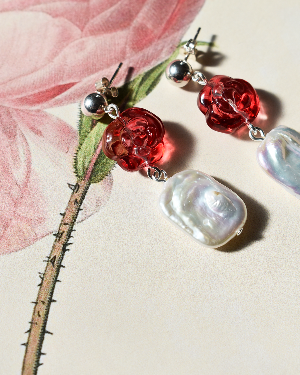 'Cranberry Rose Drop' Freshwater Pearl Earrings