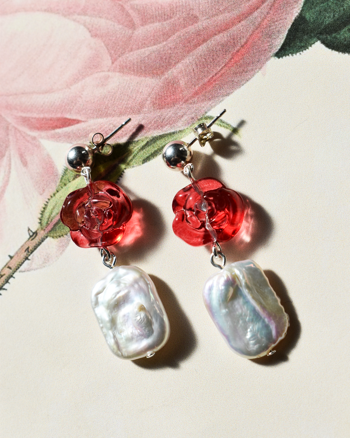'Cranberry Rose Drop' Freshwater Pearl Earrings