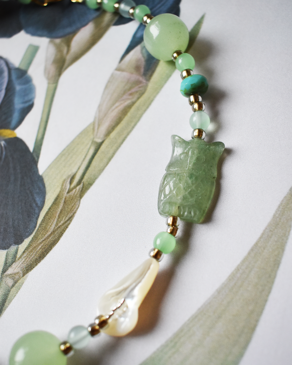 'Woodland Owl' Mother of Pearl Bead Necklace