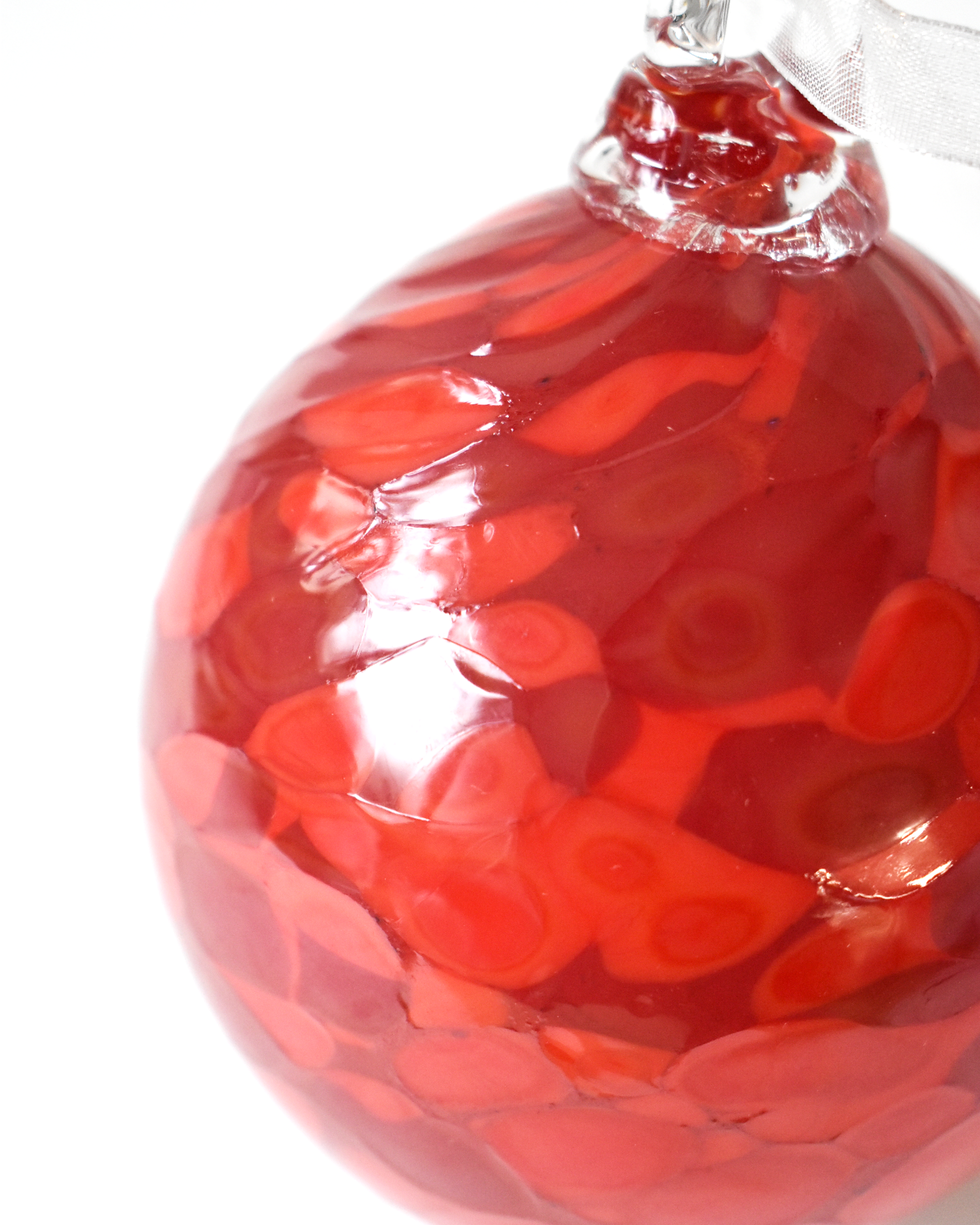 "Holly Berry Red" Confetti Mouthblown Bauble