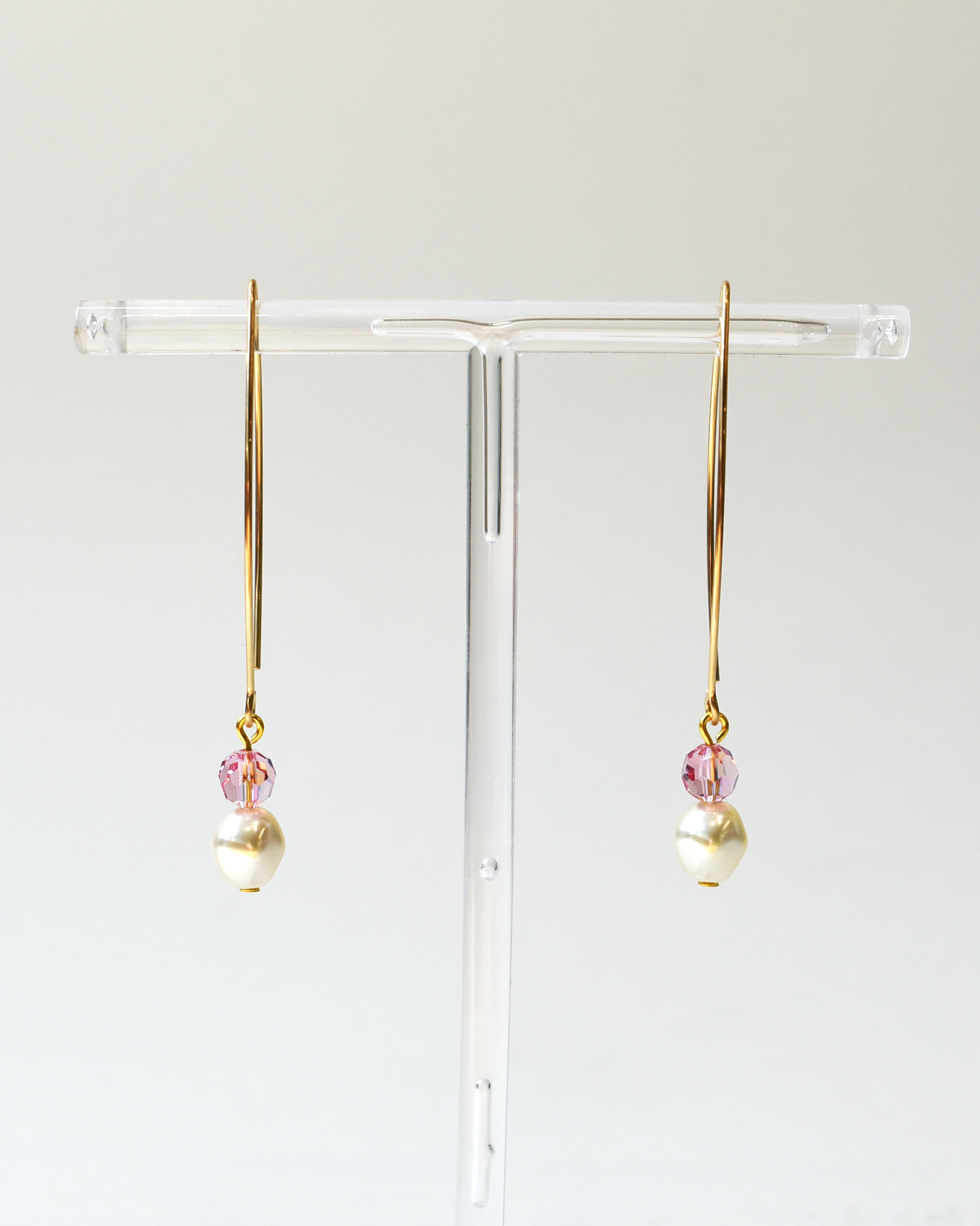 Pearl & Pink Shimmer Crystal Gold Arc Earrings