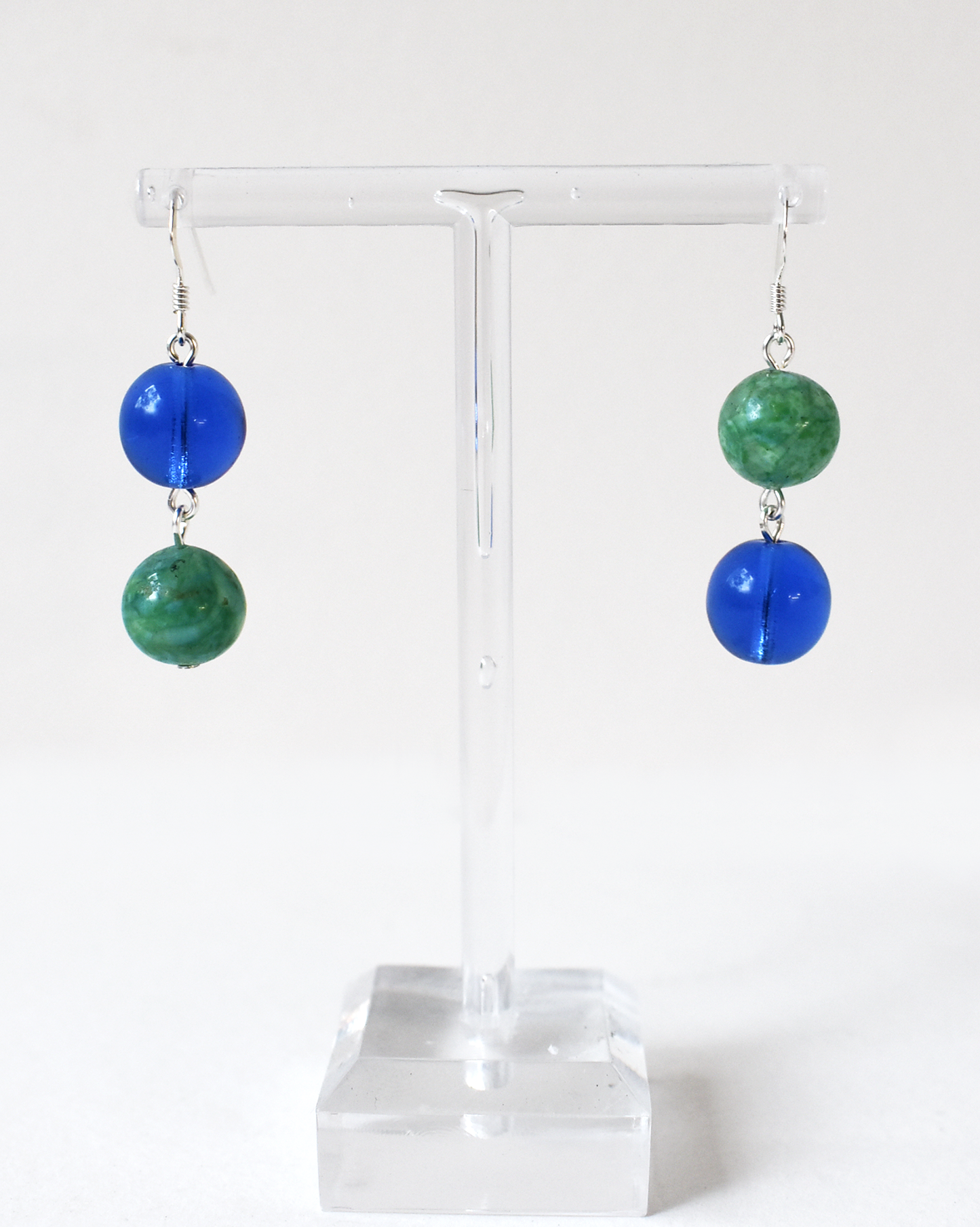Blue & Sea Green Chunky Bead Hook Earrings