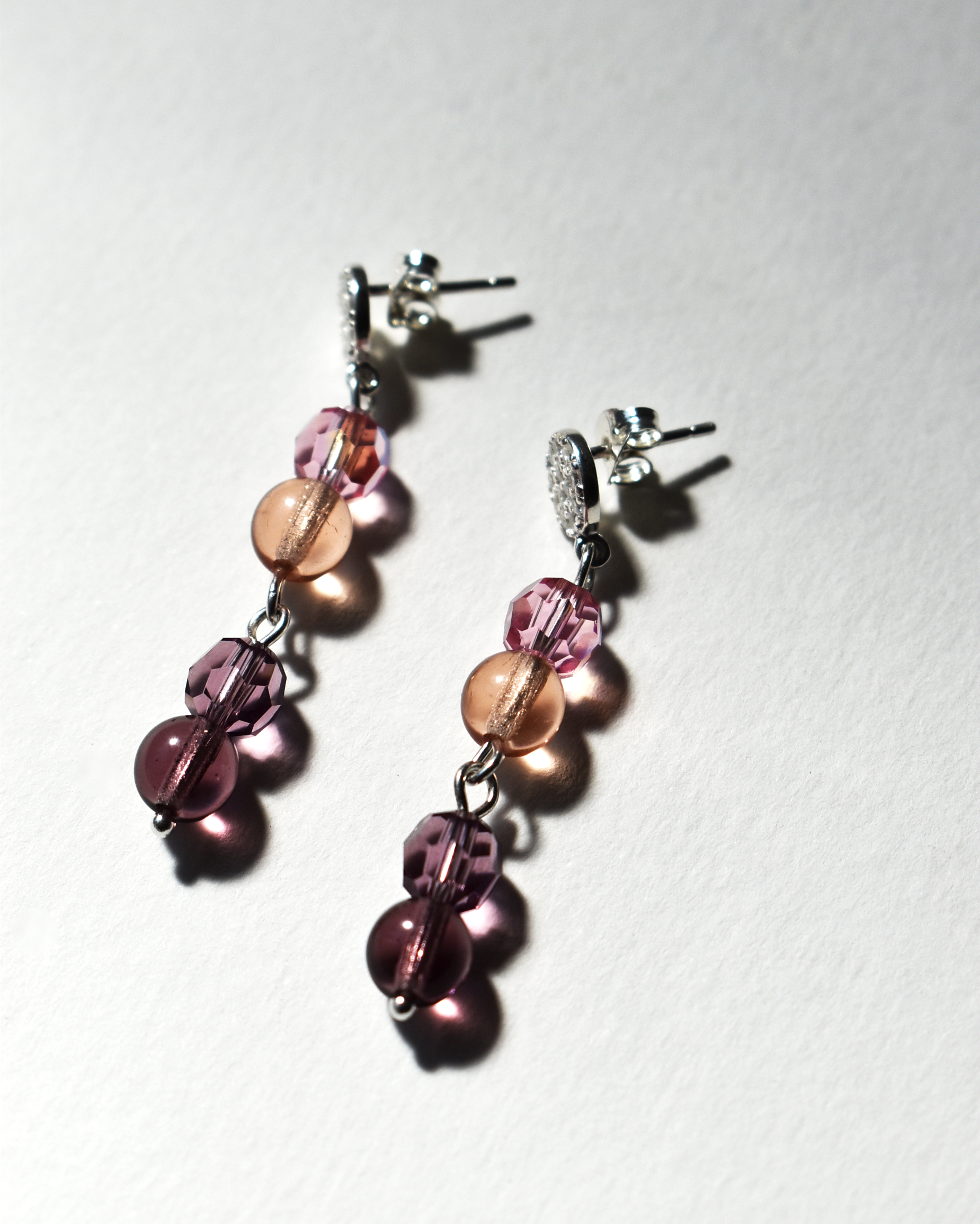 Pink & Purple Crystal Drop Stud Earrings