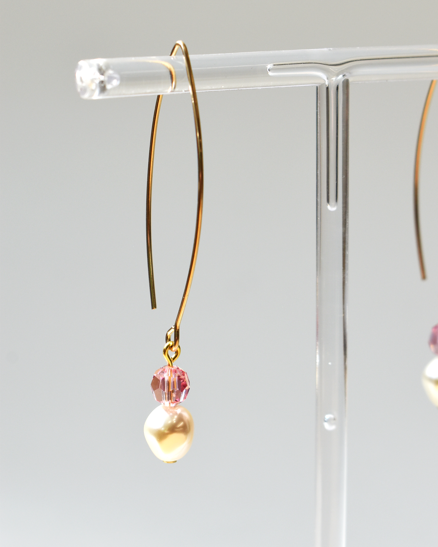 Pearl & Pink Shimmer Crystal Gold Arc Earrings
