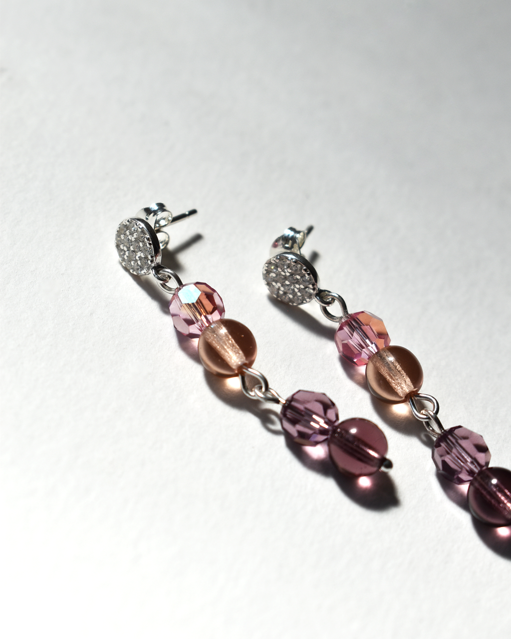 Pink & Purple Crystal Drop Stud Earrings