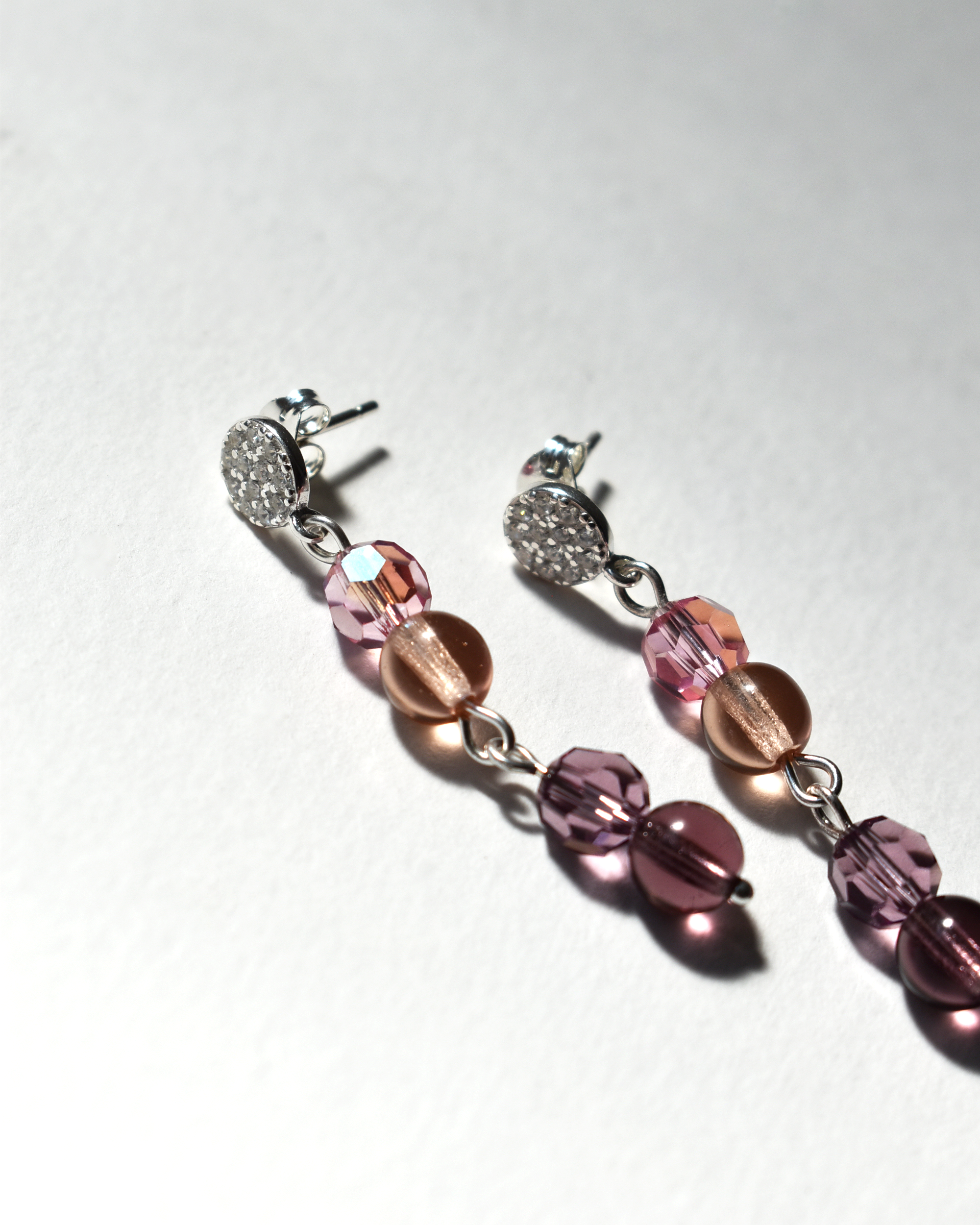 Pink & Purple Crystal Drop Stud Earrings