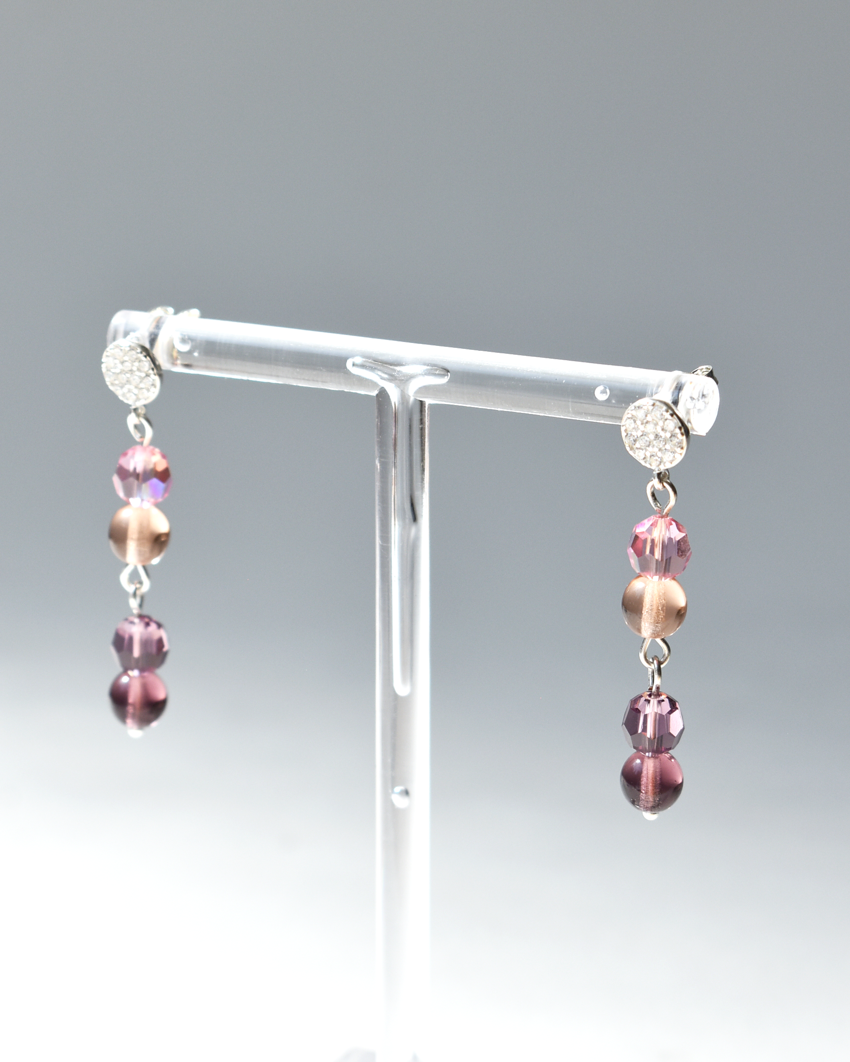 Pink & Purple Crystal Drop Stud Earrings