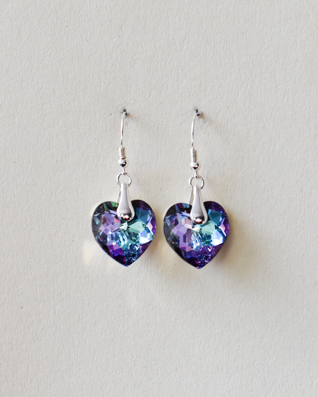 'Purple Vitrail' Heart Crystal Earrings