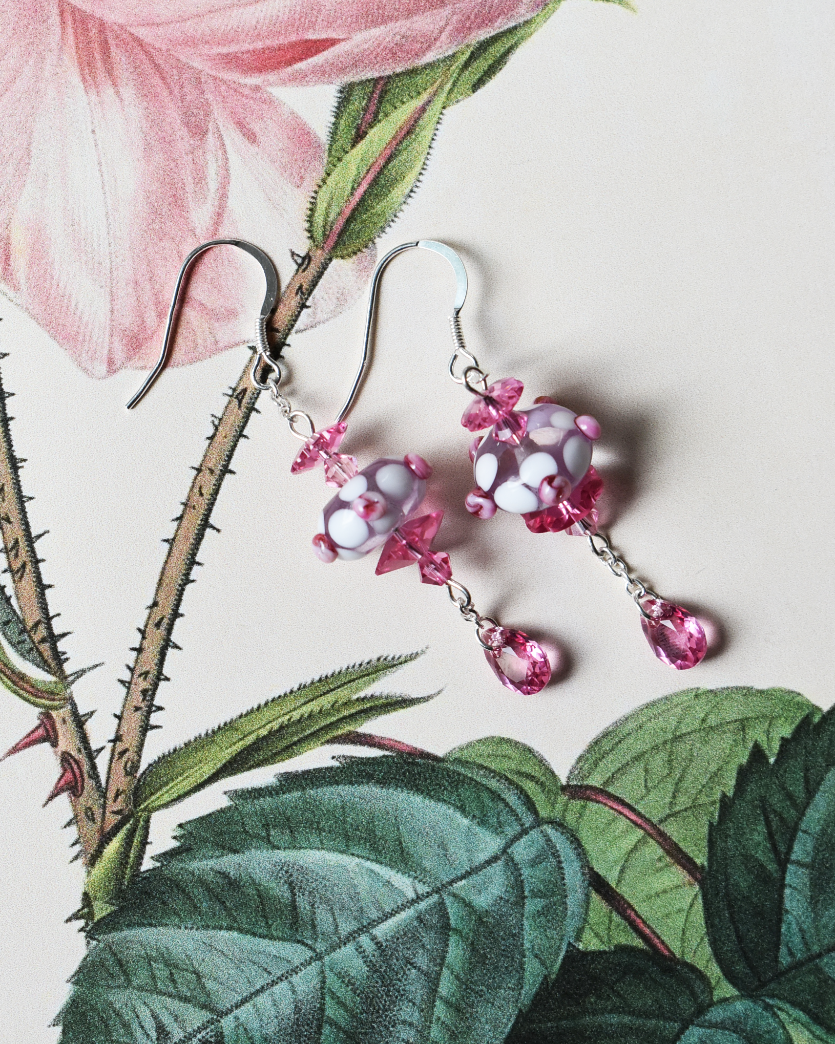 'Pink Rosebud' Delicate Crystal Drop Earrings