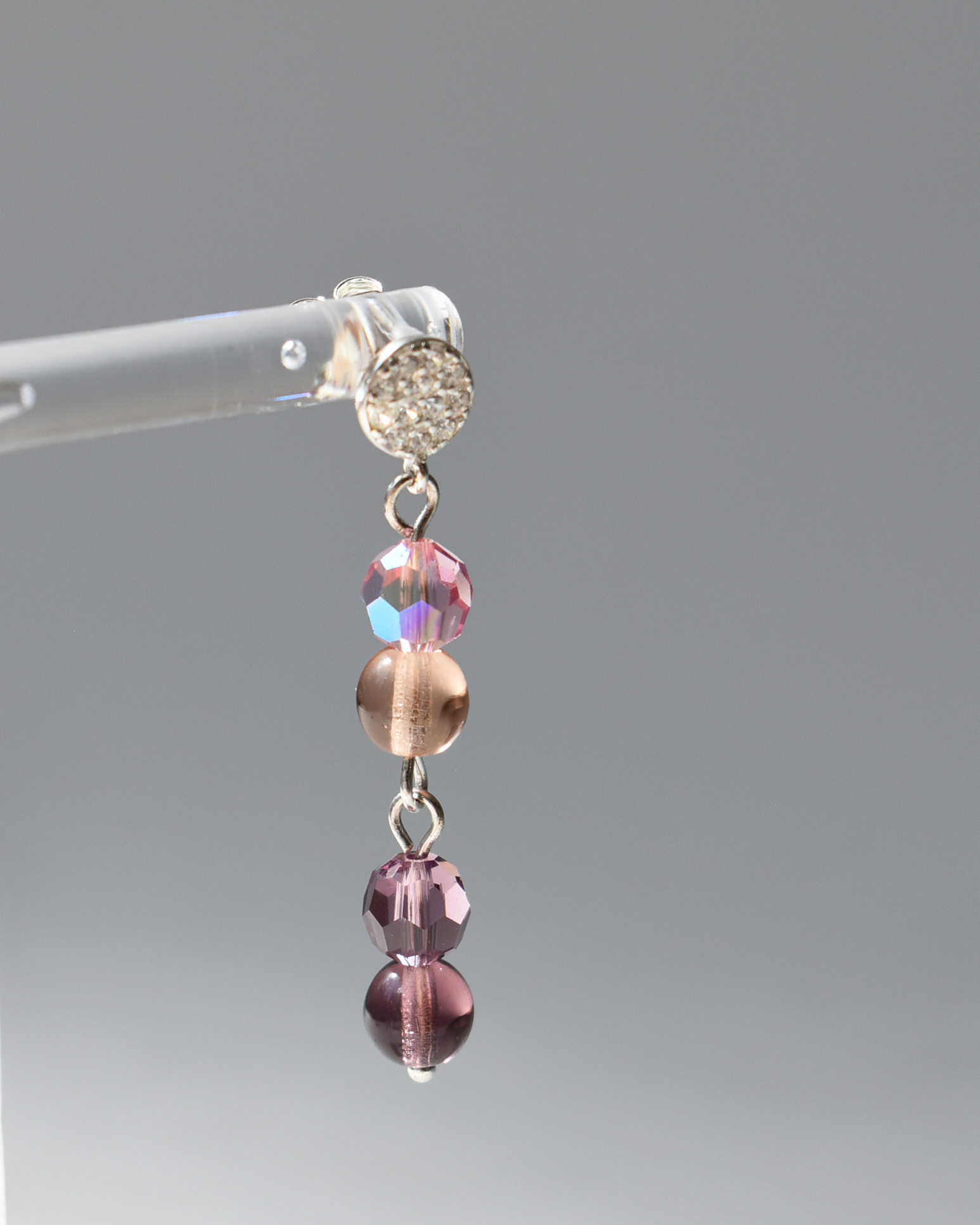Pink & Purple Crystal Drop Stud Earrings