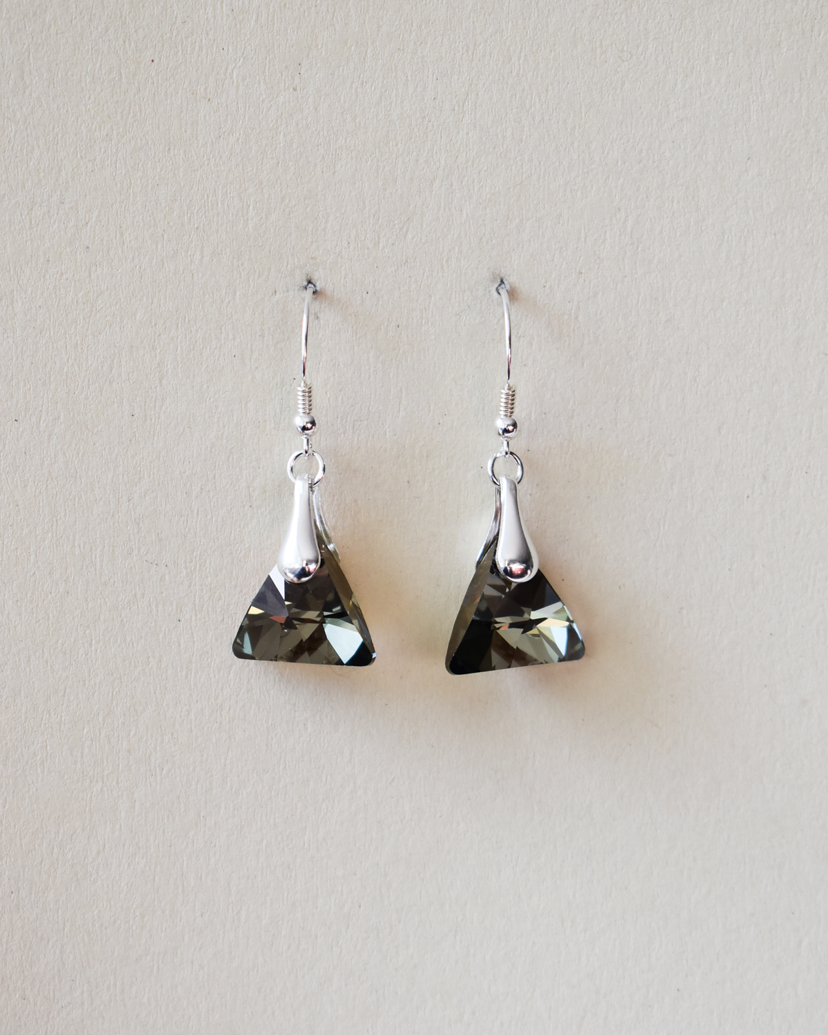 'Smoky Grey' Triangular Crystal Earrings