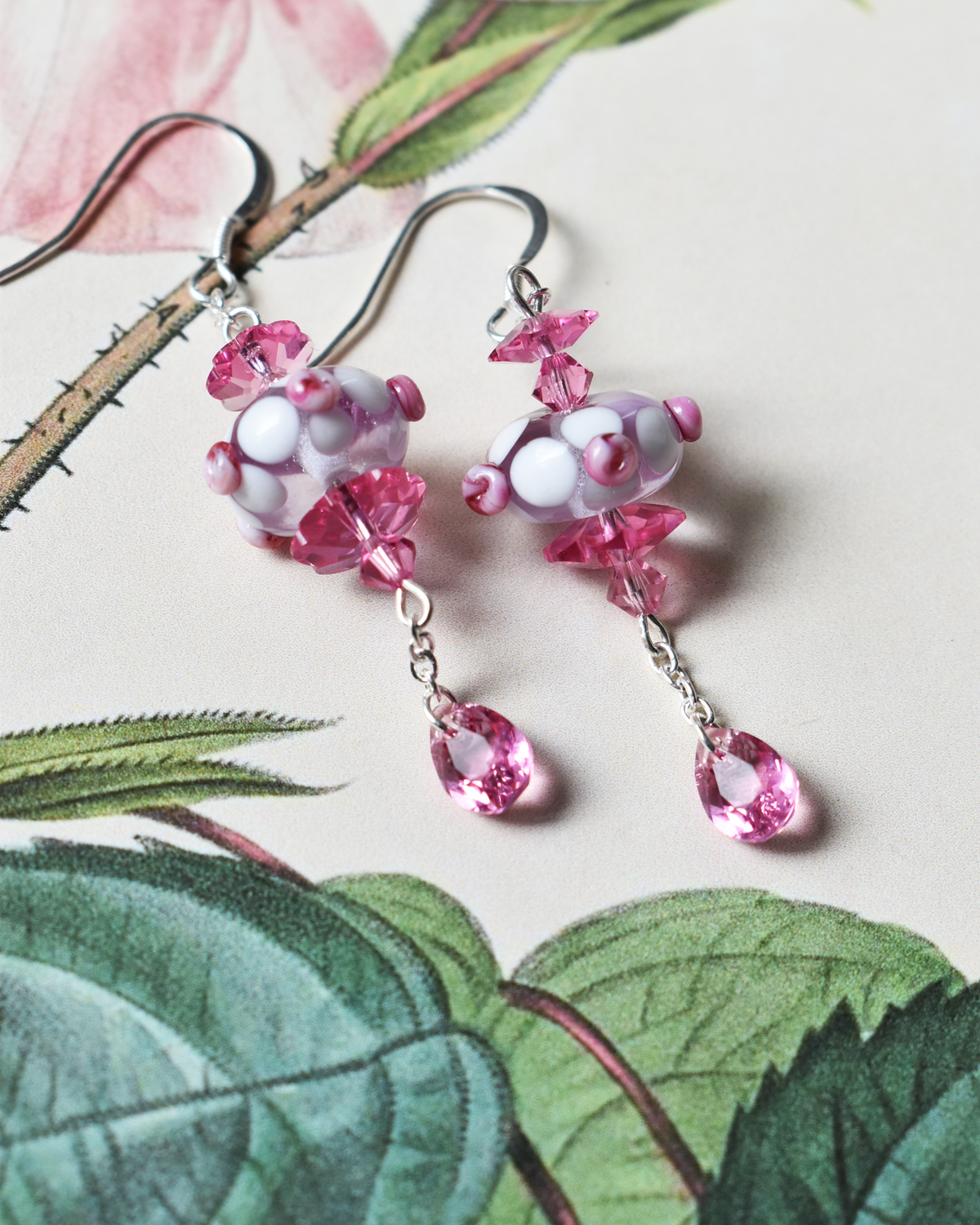 'Pink Rosebud' Delicate Crystal Drop Earrings