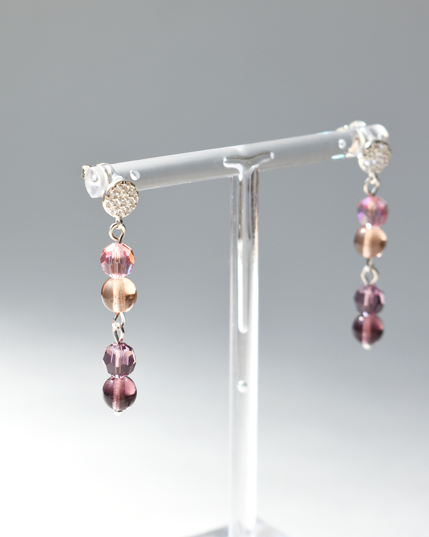 Pink & Purple Crystal Drop Stud Earrings