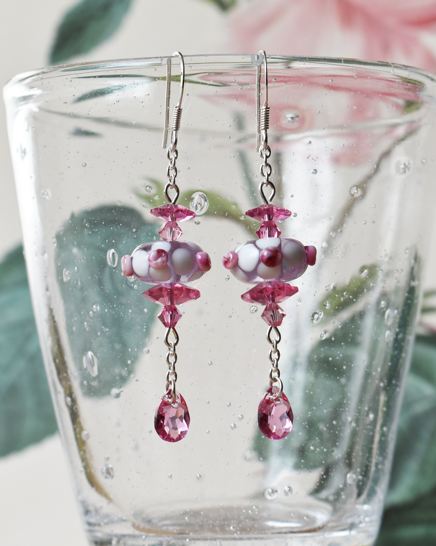 'Pink Rosebud' Delicate Crystal Drop Earrings